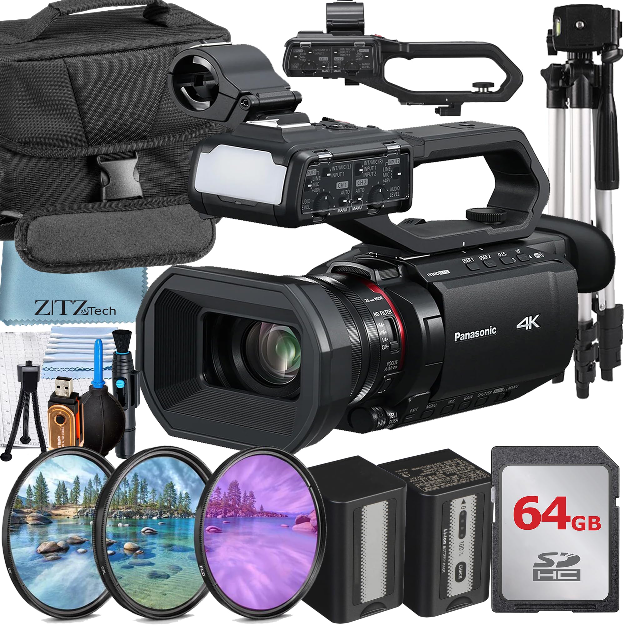 ZeeTech Panasonic HC-X2100 Camcorder with 64GB Memory Card + Tripod + Case Accessory Bundle