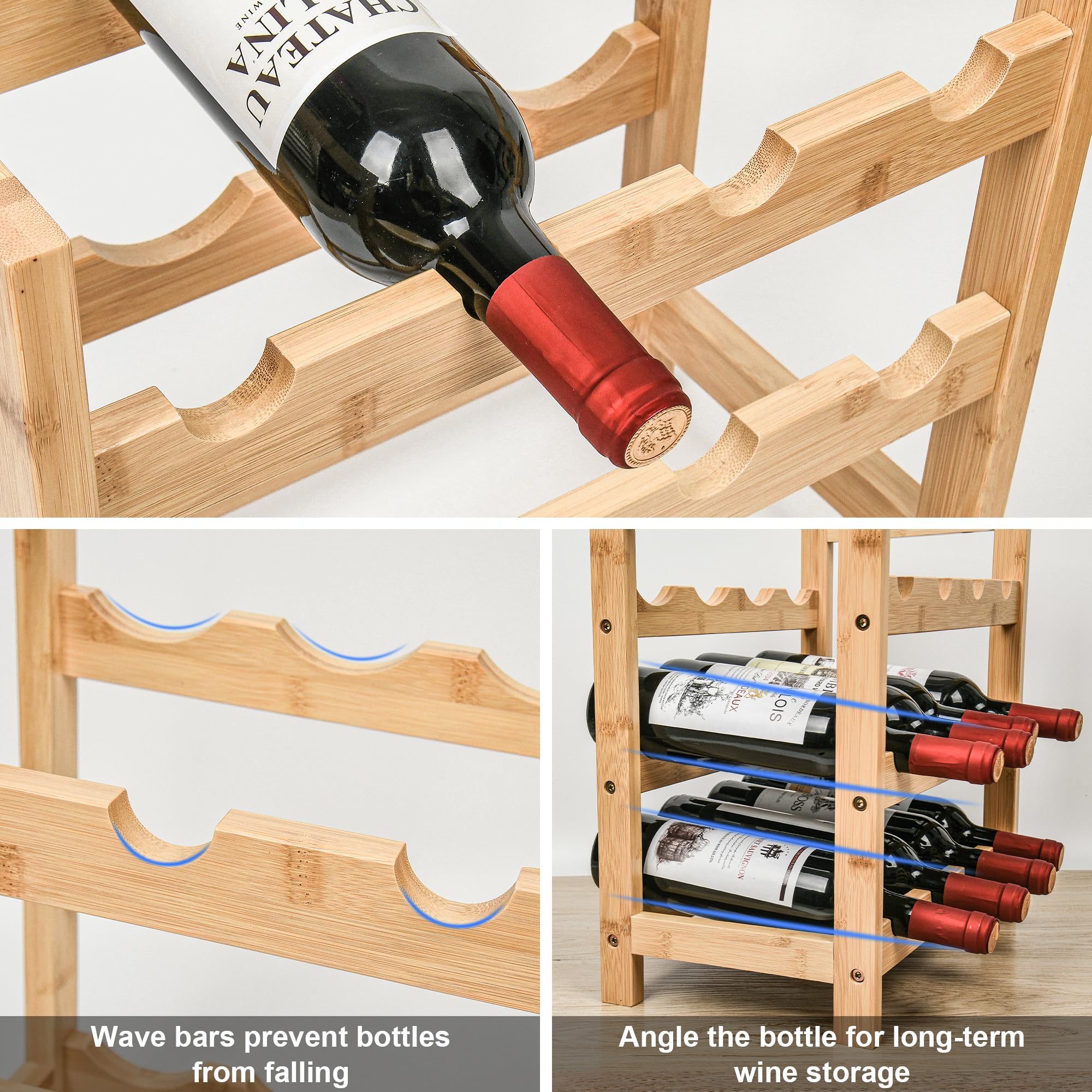 Rastrelliera Portabottiglie In Bambù 6 Ripiani - Scaffale Per Vino, Design Naturale E Resistente