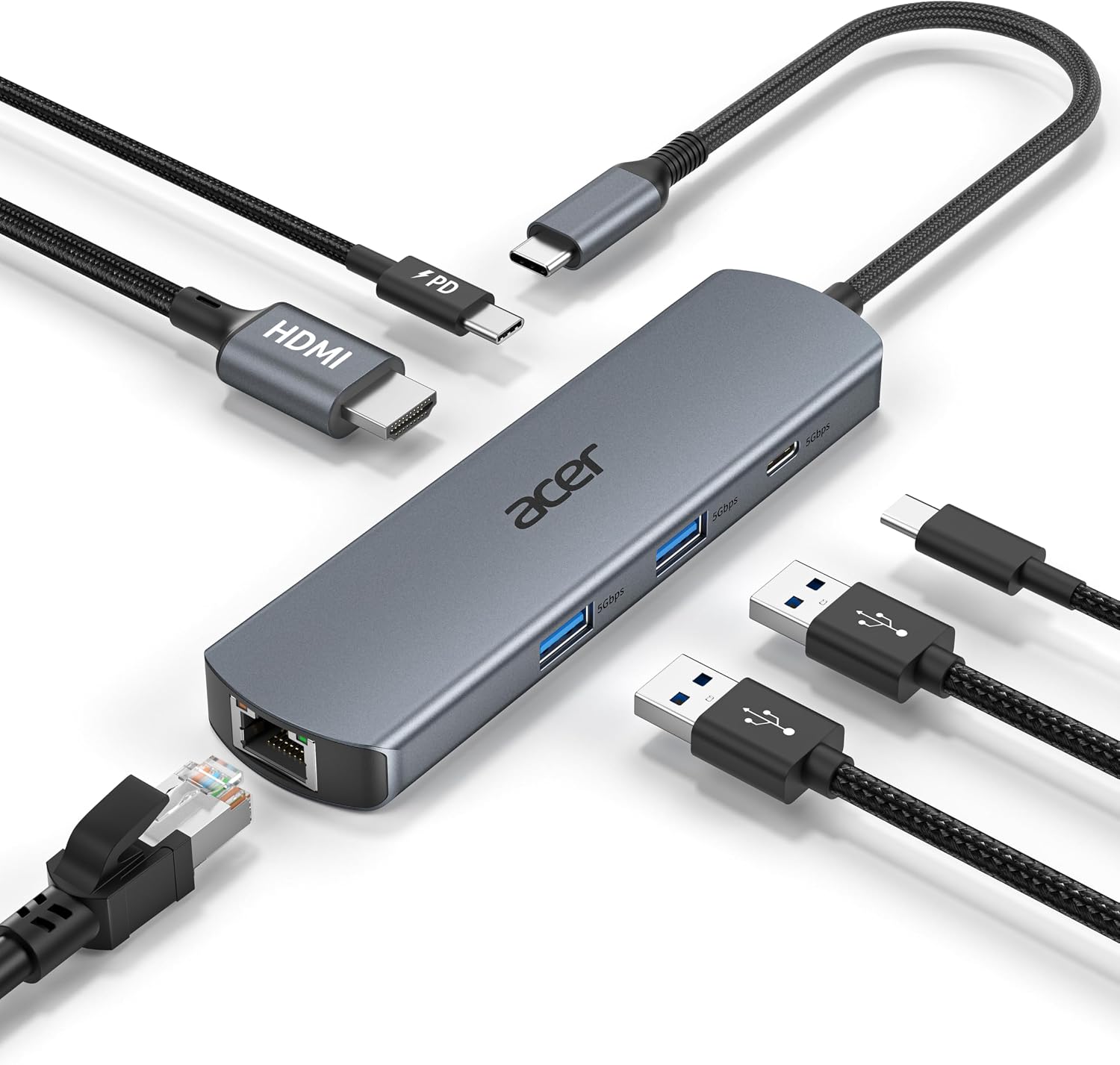 Acer 6 in 1 USB C Hub Ethernet Adapter, 4K@60Hz USBC to HDMI Adapter