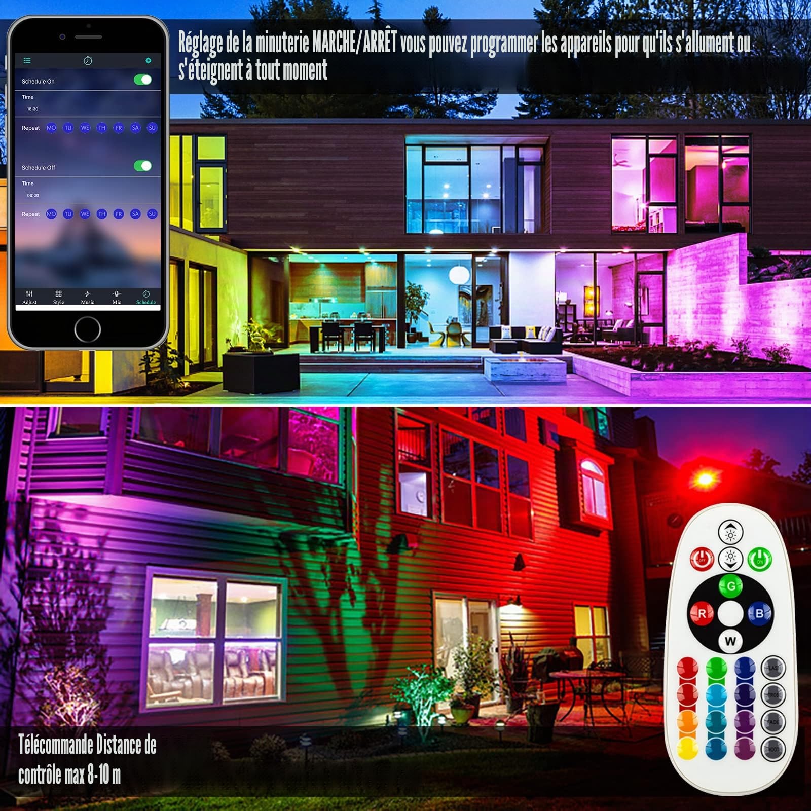 Projecteur LED RGB Exterieur 50W Projecteurs Led Exterieur IP66 Etanche Projecteur Leds Couleur 16 Couleurs 4 Modes avec APP Control Spot led extérieur Pour le Jardin, le Festival et Noël