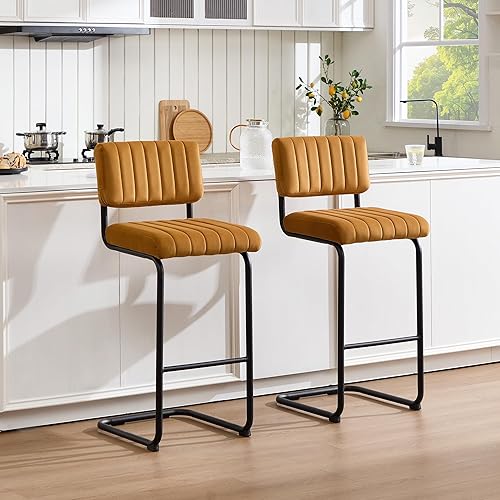 Miniatura 5 de Flouki Juego de 2 taburetes de bar, silla alta de 30 pulgadas, silla de bar sin brazos con base de metal con respaldo de terciopelo, barra de silla