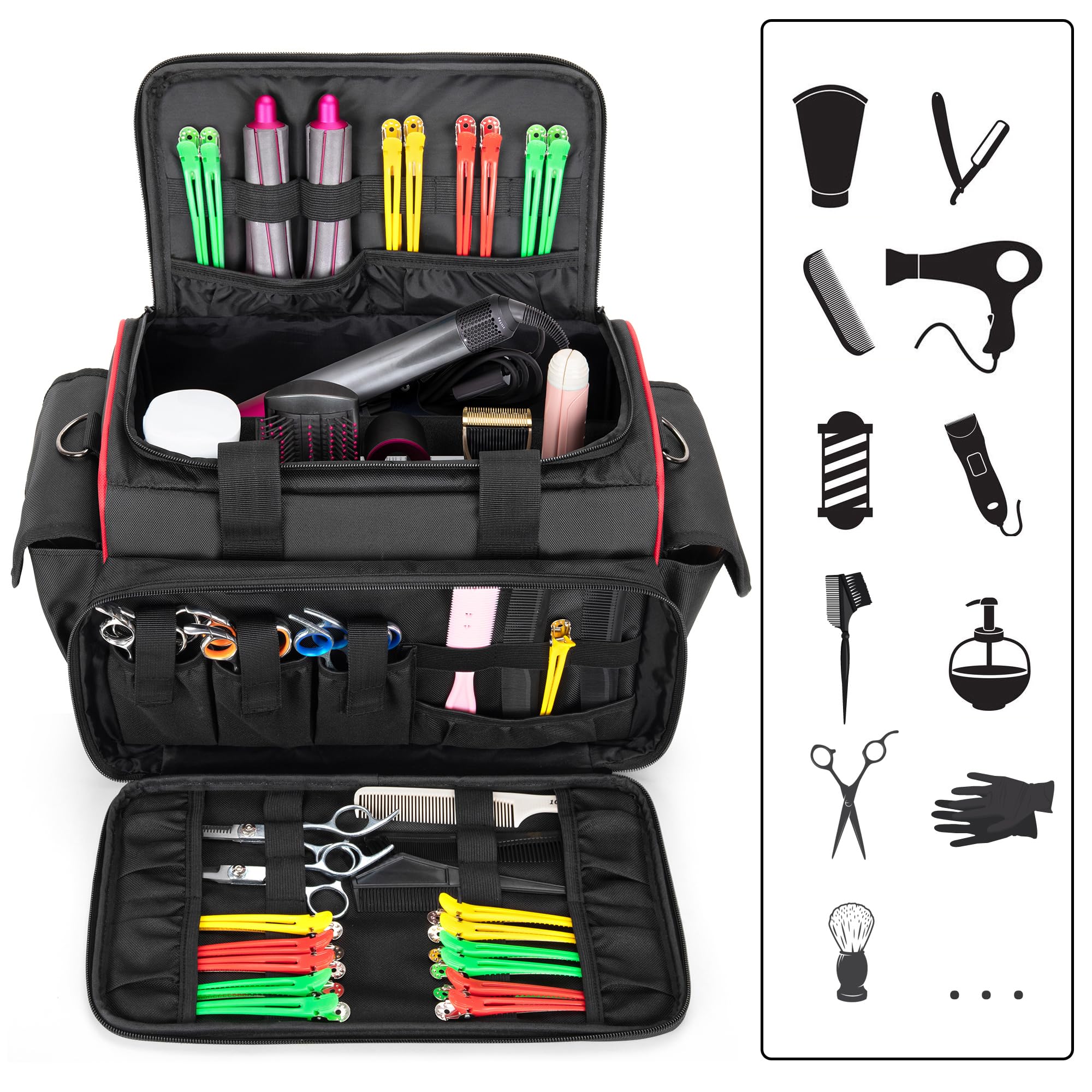 BAFASO Bolsa de Peluquería con Divisores Ajustables, (Solo Bolsa), Negro | Bolsa de Almacenamiento para Herramientas de Peluquería