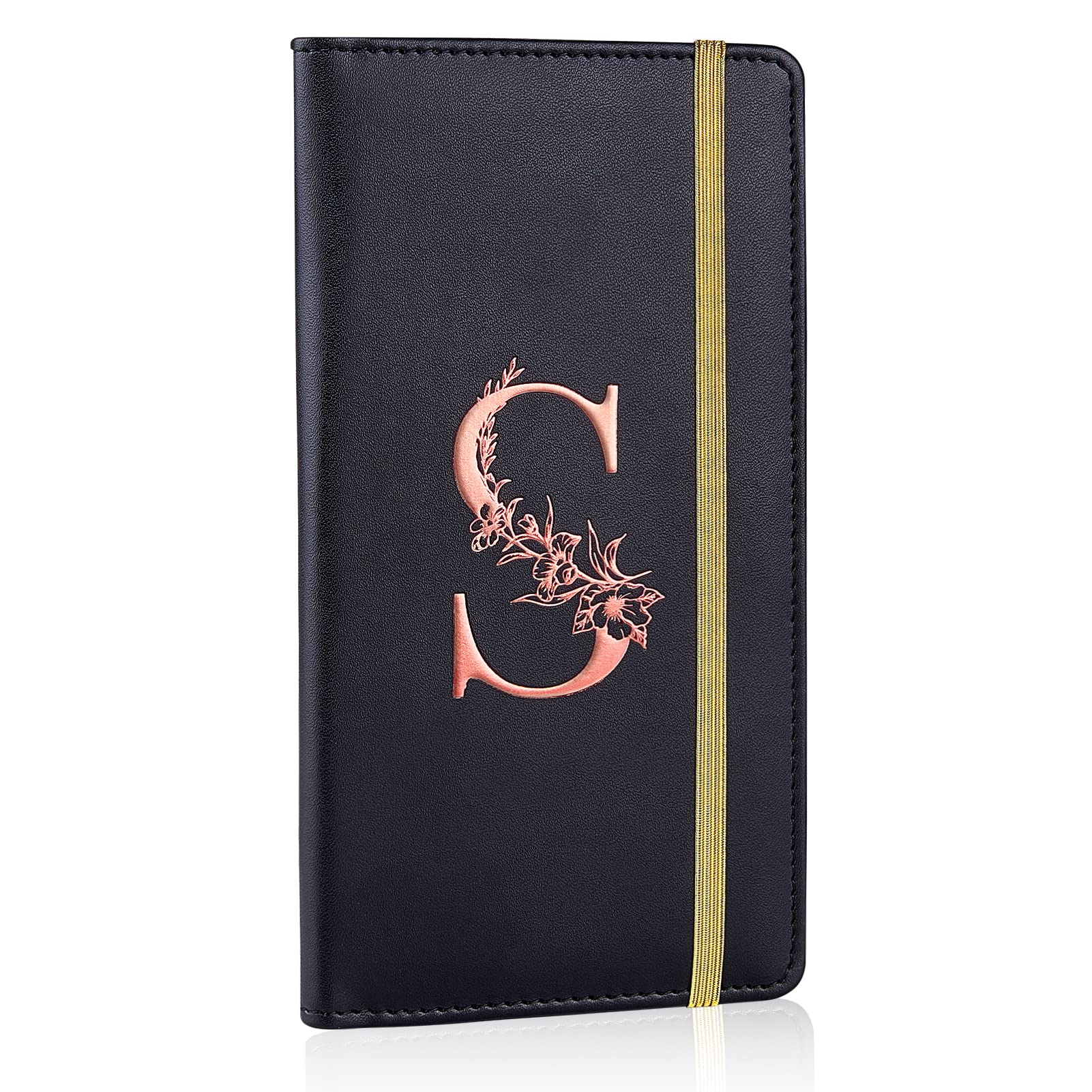 MHJY Checkbook Covers for Personal Checkbook, RFID Blocking Checkbook Holder Alphabet Checkbook Cover for Duplicate Checks, Black S