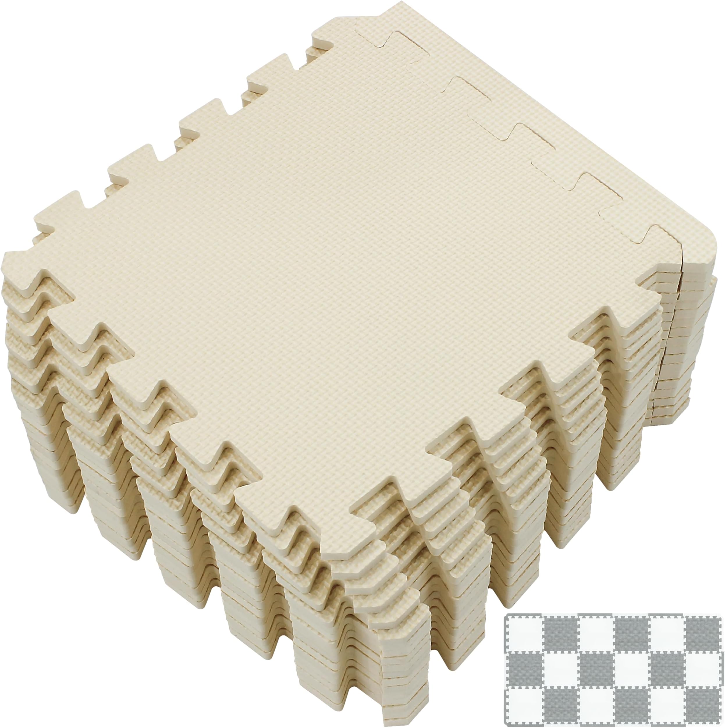 Yostrong® 18 Tiles Interlocking Puzzle Foam Baby Play Mat with Straight Edges for Playing - EVA Babies Crawling Mat | Rubber Floor Work Out Mats for Home Gym. Beige. YOC-Jb18S18