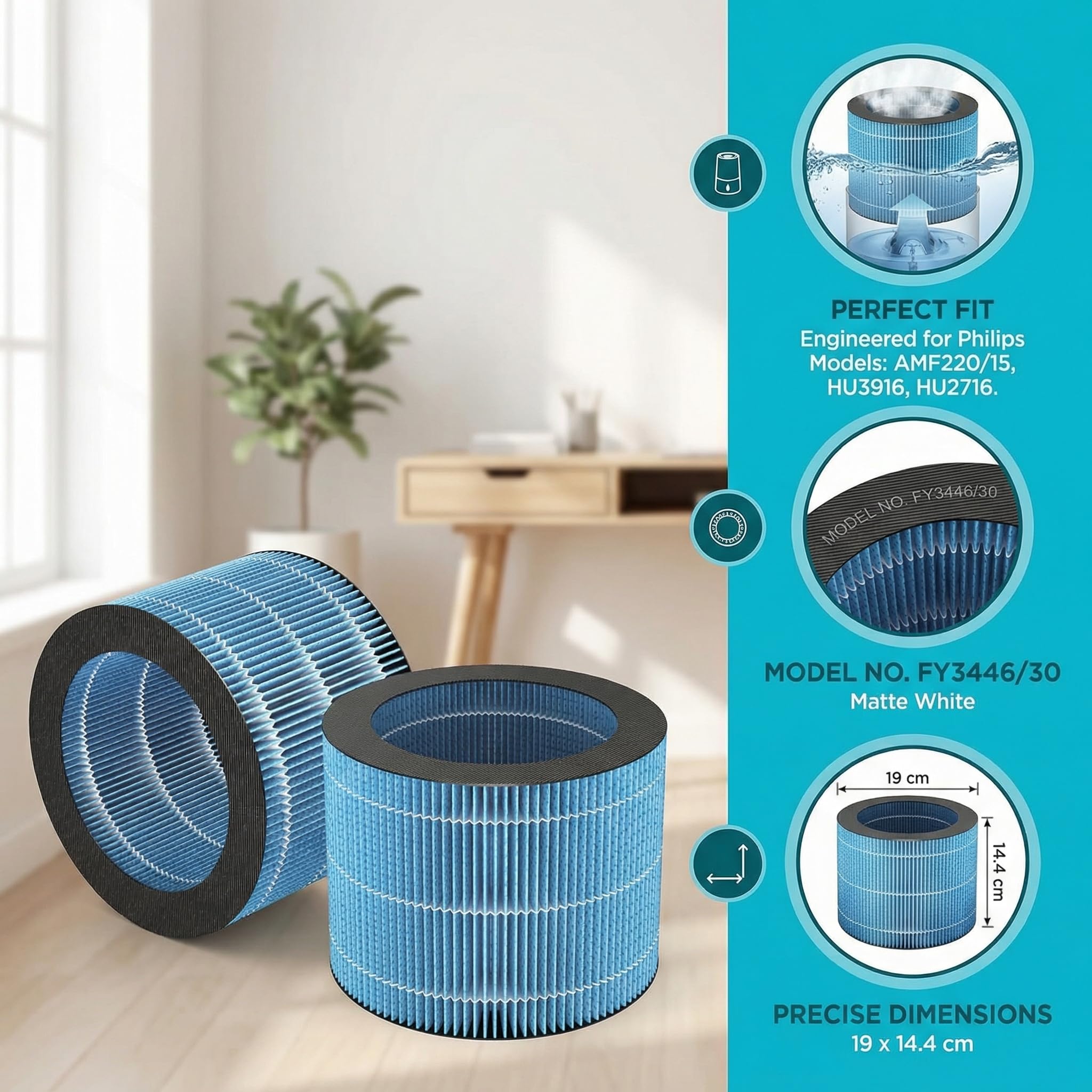 2 Pezzi Filtro di Umidificazione Compatibile con Phili-PS HU3916 HU3918 HU2716 HU2718 Filtro di Ricambio per Umidificatore FY3446/30 FYM220/30 Filtri per Umidificatore e Purificatore d'Aria