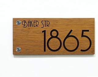 Modern House Numbers - Small Solid Wood African Teak Iroko with Laser Engraving, Contemporary Home Address, Wall Mounted Plaque, Address