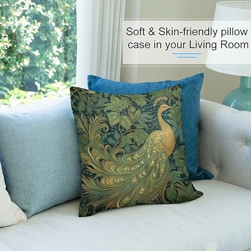 Miniatura 5 de Fundas de almohada de terciopelo color aguamarina y verde, funda de cojín floral de pavo real dorado de 24 x 24 pulgadas, estilo chinoiserie, funda
