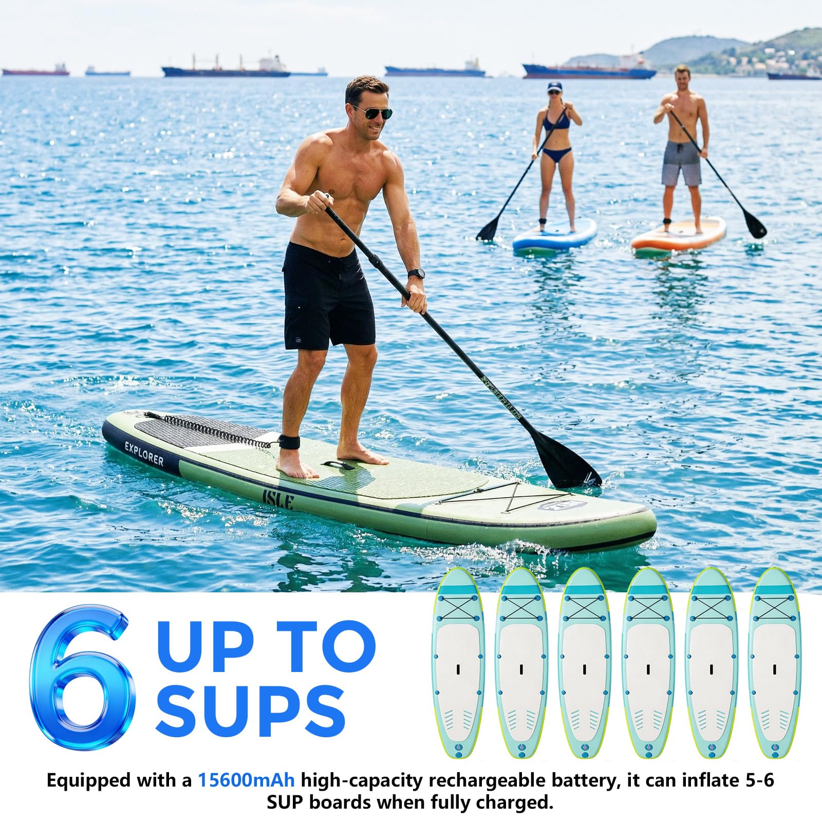 Pompa elettrica SUP 20 PSI Pompe ad aria con batteria ricaricabile da 15600 mAh Intelligente Inflazione/Deflazione Precisione fino a 0,01 bar Spegnimento automatico per tavole SUP kayak