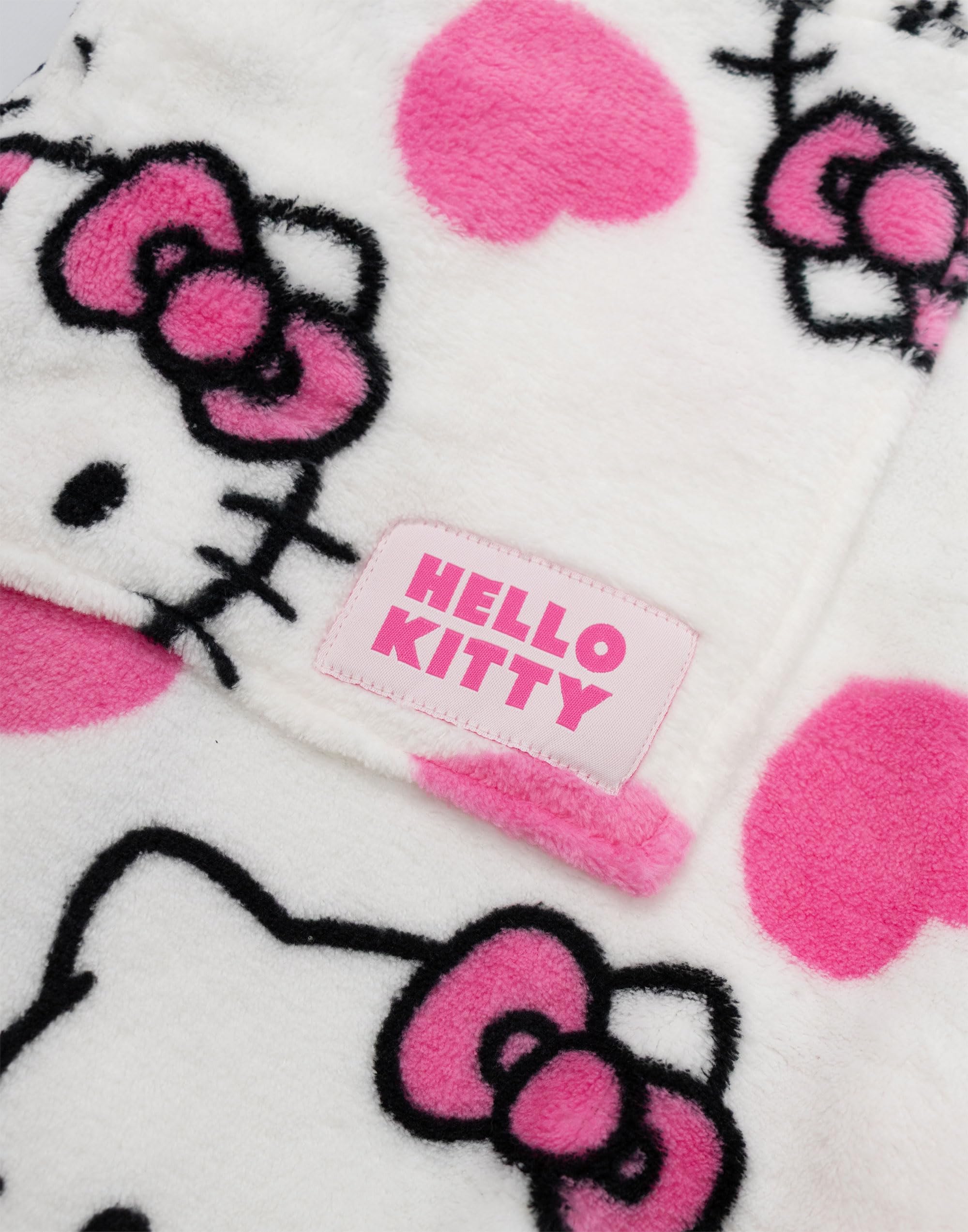 Hello Kitty Peignoir à capuche blanc pour femme | Tenue d'intérieur douillette en polaire avec touches roses et manches longues | Motif personnage de dessin animé