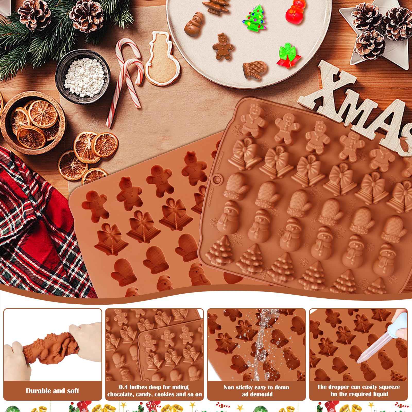 Lot De 2 Moules à Chocolat De Noël En Silicone - 30 Cavités (5 Motifs), Pour Chocolats, Bonbons, Glaçons, Décoration Pâtisserie