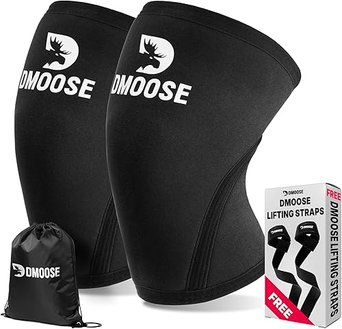 DMoose Fitness Knee Sleeves for Weightlifting (Pair) 7mm Neoprene Joint Support for Squats & Powerlifting - Non Slip Knee Sleeve for Pain Relief Men