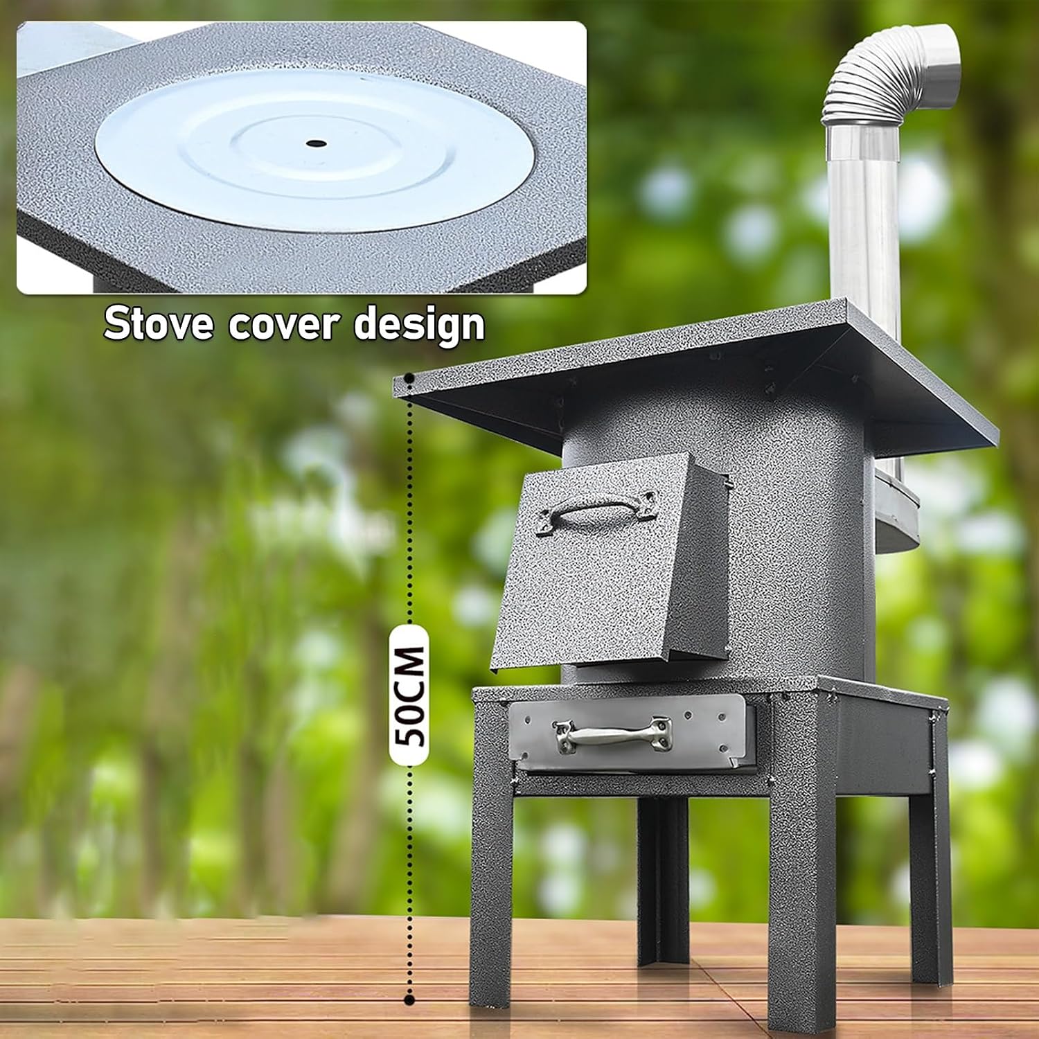 Portable Wood Burning Stove for Camping & Heating Multi-Fuel Stove with Aash Box, Chimney Outdoor Stoves for Tent, Shelter, Fishing, Heating and Cooking
