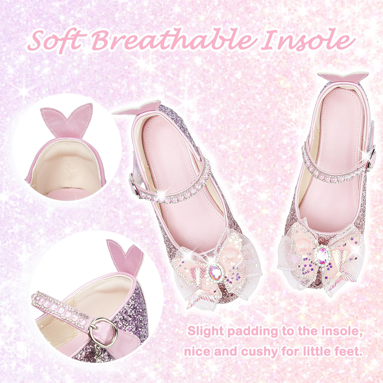 Prinzessin Schuhe Mädchen Glitzer Mary Jane Schuhe Kinder Stöckelschuhe Pailletten Abendschuhe Cosplay Schuhe Hochzeiten Halloween Fest Fasching Geburtstag Party