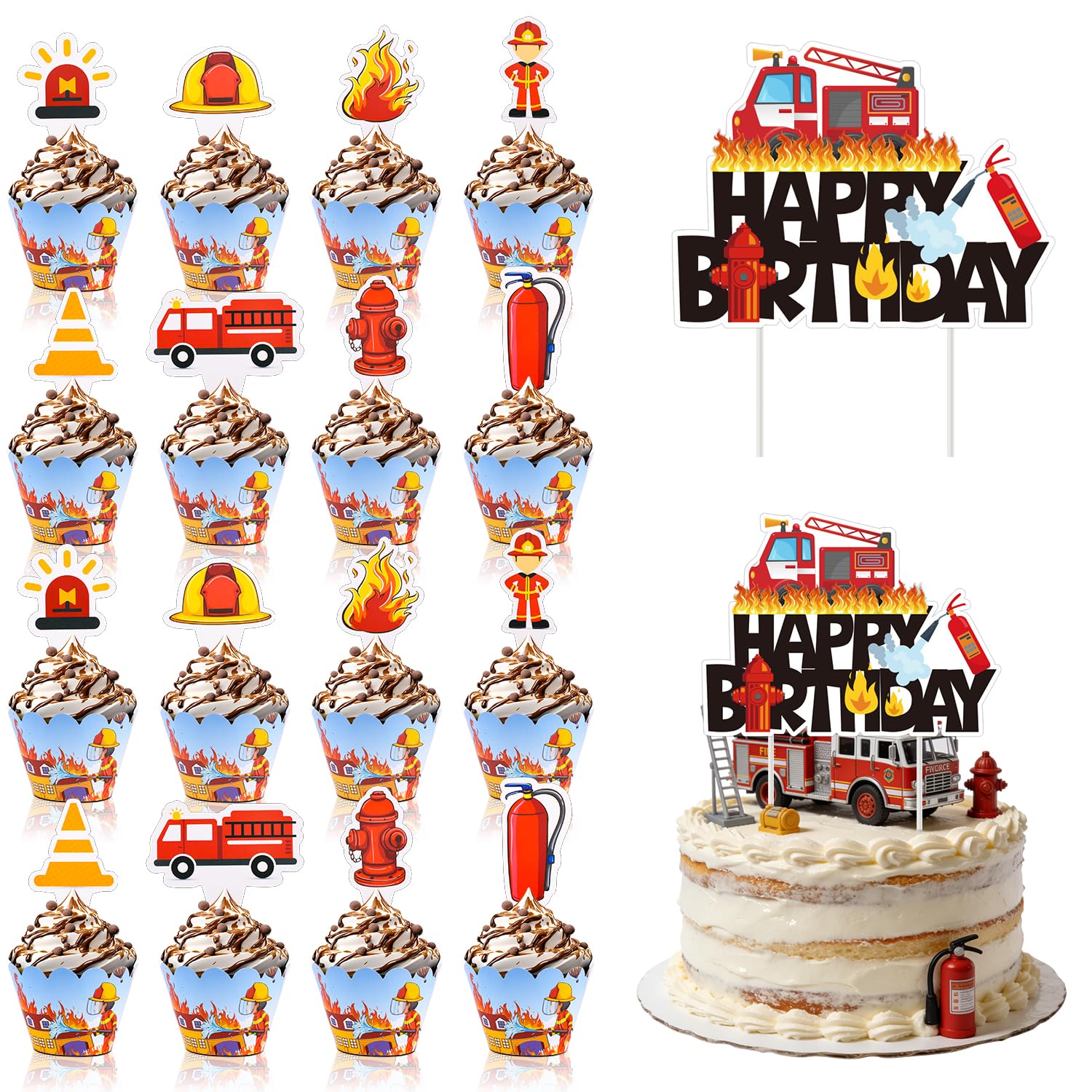 Dncvb Feuerwehr Geburtstag Deko 49 Stück Feuerwehr Cake Topper | Feuerwehrauto Muffins Deko, Feuerwehr Tortendeko, Feuerwehr Deko Kuchen für Party