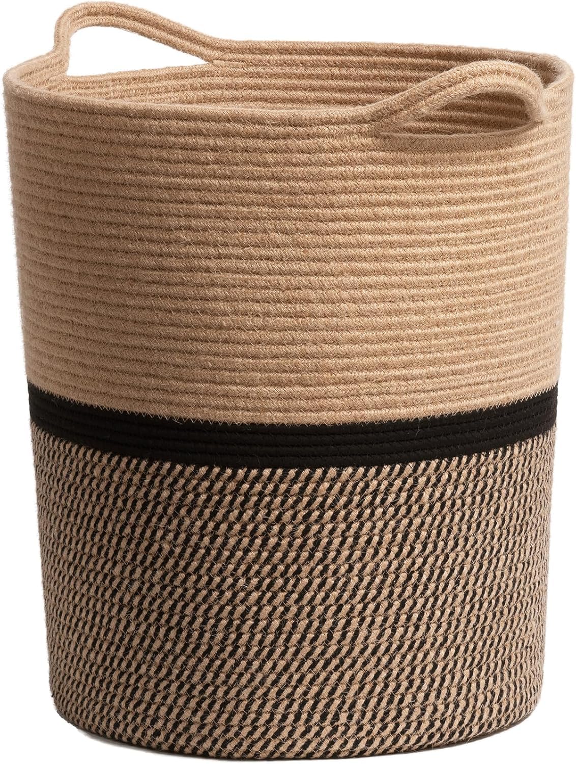 ALBY® Large Rope Basket - Tall Laundry Basket Hamper for Dirty Clothes Woven Jute Storage Basket for Blanket in Living Room Toy Basket for Nursery Storage, 17.8" x 15.8" x 13.8" (JUTE)-image-26