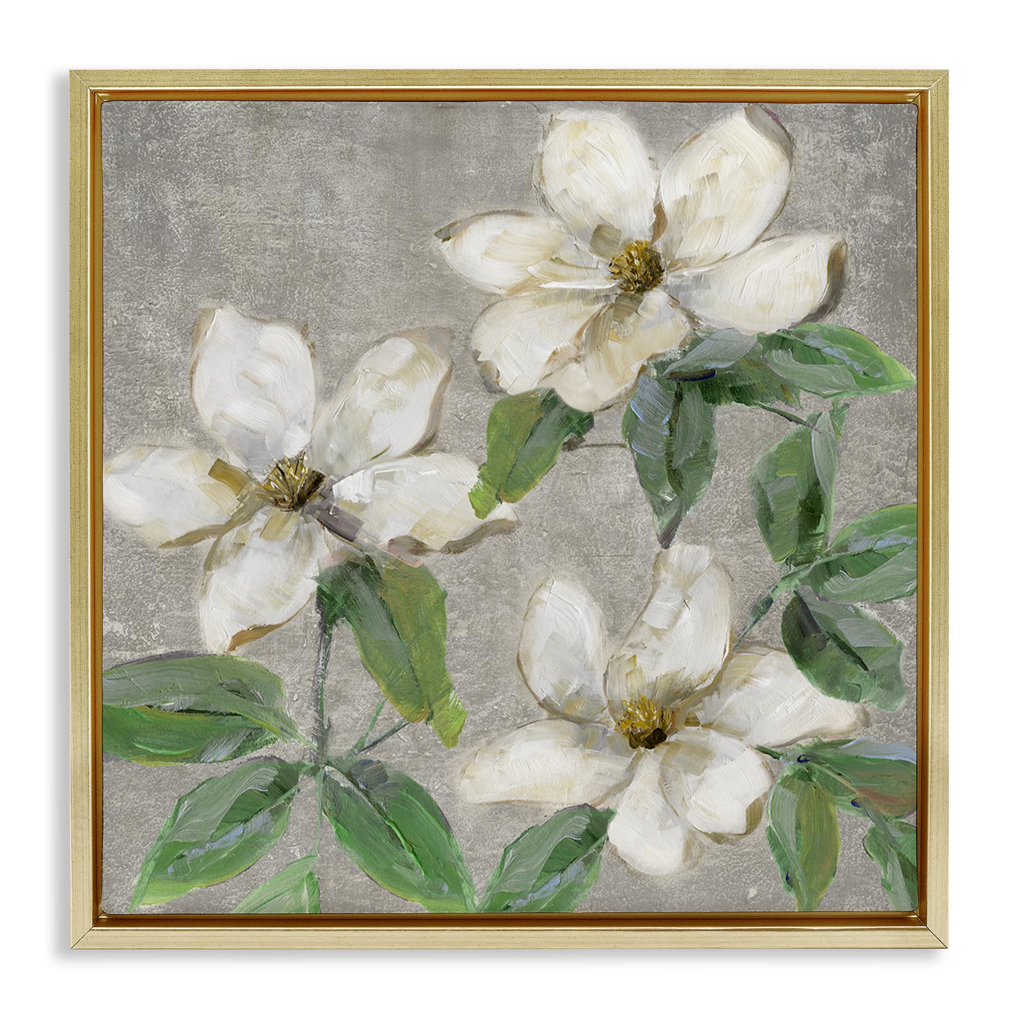 Stupell Industries Metallic Gold (Matte) Ivory Magnolia Trio Floral Wall, 17 X 17 Inch Canvas In Floater Frame