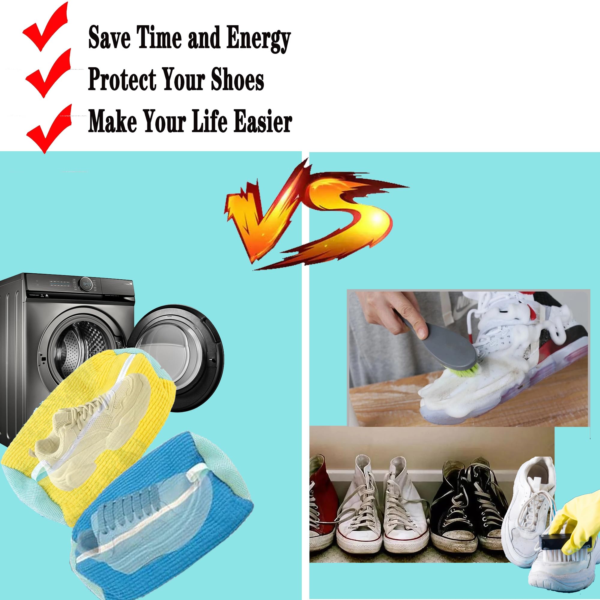Schuhwaschmaschinentasche, Wäschesack für Schuhreiniger, hält Schuhe sauber, wiederverwendbar und langlebig, Reißverschluss, Schuhwaschbeutel für Sneaker, Tennis, Laufschuhe, Socken,