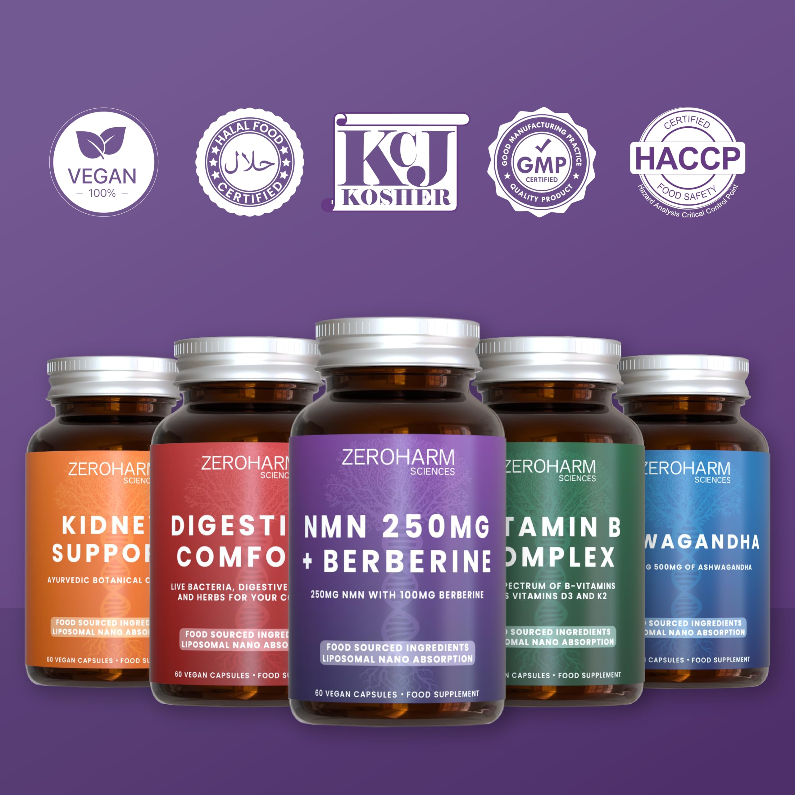 ZEROHARM NMN 250 mg con berberina – Assorbimento liposomiale – Alimentato da ingredienti alimentari veri – Confezione da 60 (confezione da 1)