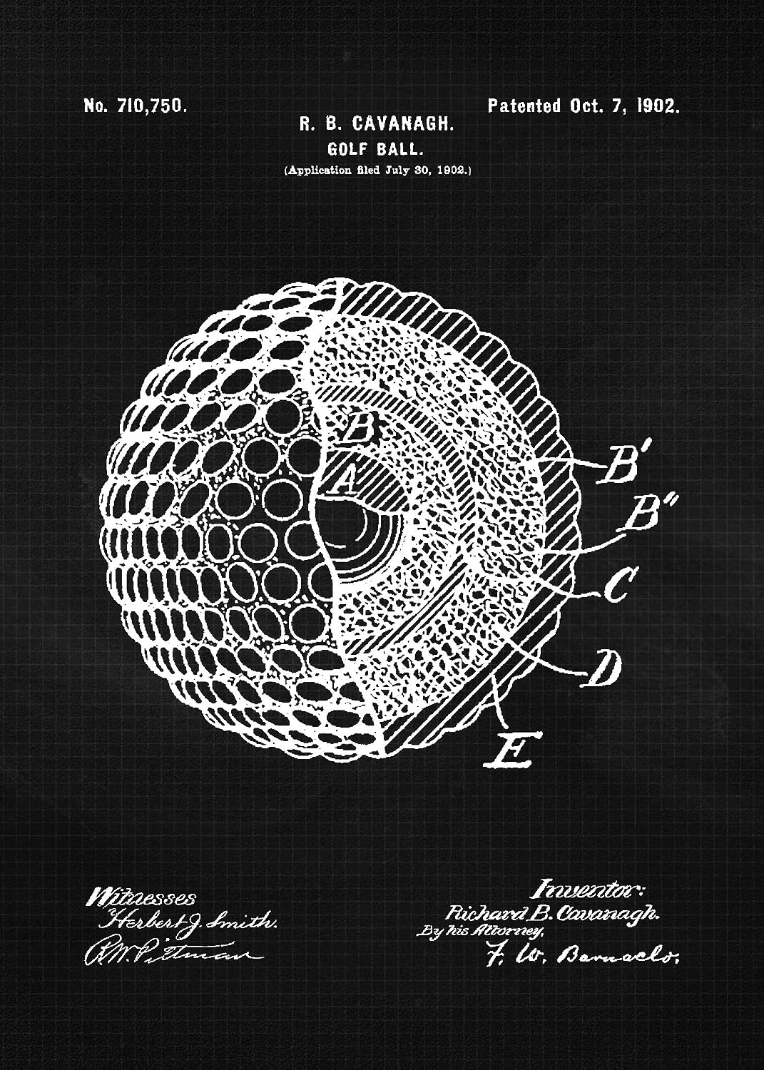 Classic Golfing Patent Prints, 6 (5x7) Unframed Photos, Wall Art Decor for Home Work Office Golf Putt Tools Gears Garage Shop School Gym College Student Teacher Coach Global Team Champion Fan