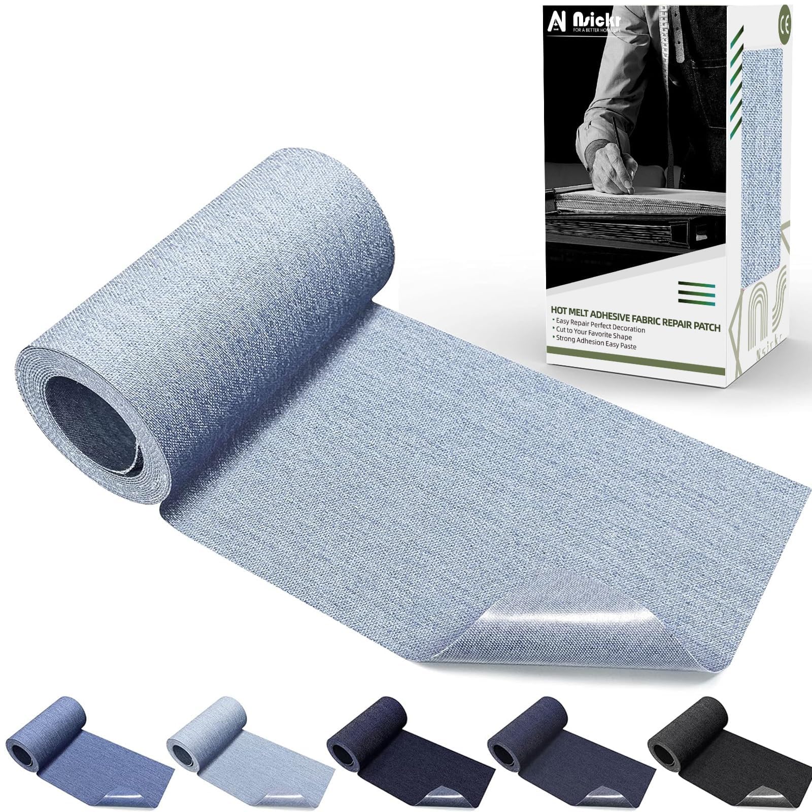 Nsickr -Jean Patches for Ironing Inside and Outside. Various Blue Patches Repair kit. Jeans. Repair kit for Clothing. Strong Adhesive. Multiple Specifications (Light Blue, 8 × 153 CM)