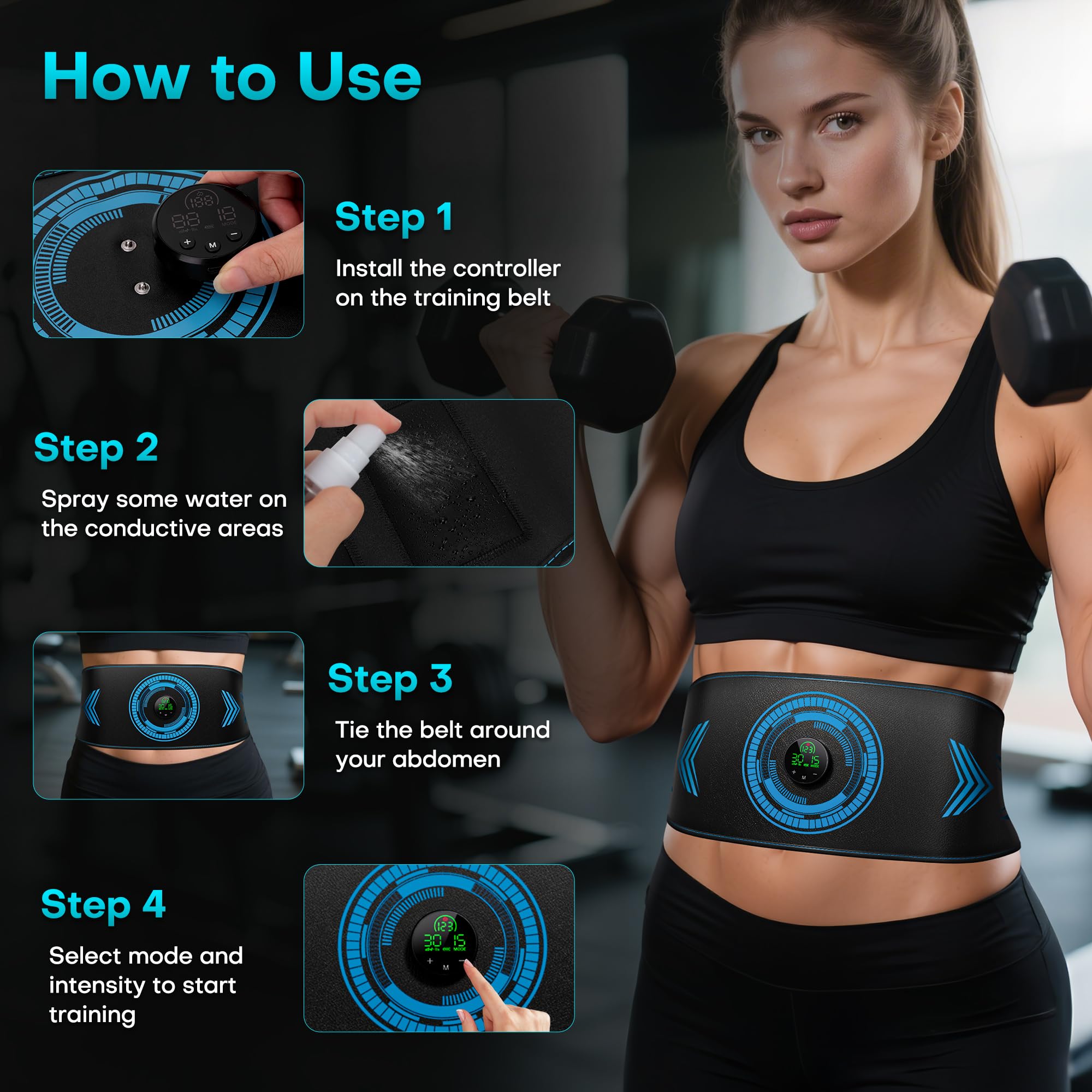 EMS Muscle Stimulator, Electronic ABS Stimulator Muscle Toner Trainer for Abdominal, Ab Fitness Strength Training Workout Equipment for Men and Women — Amazon image 5