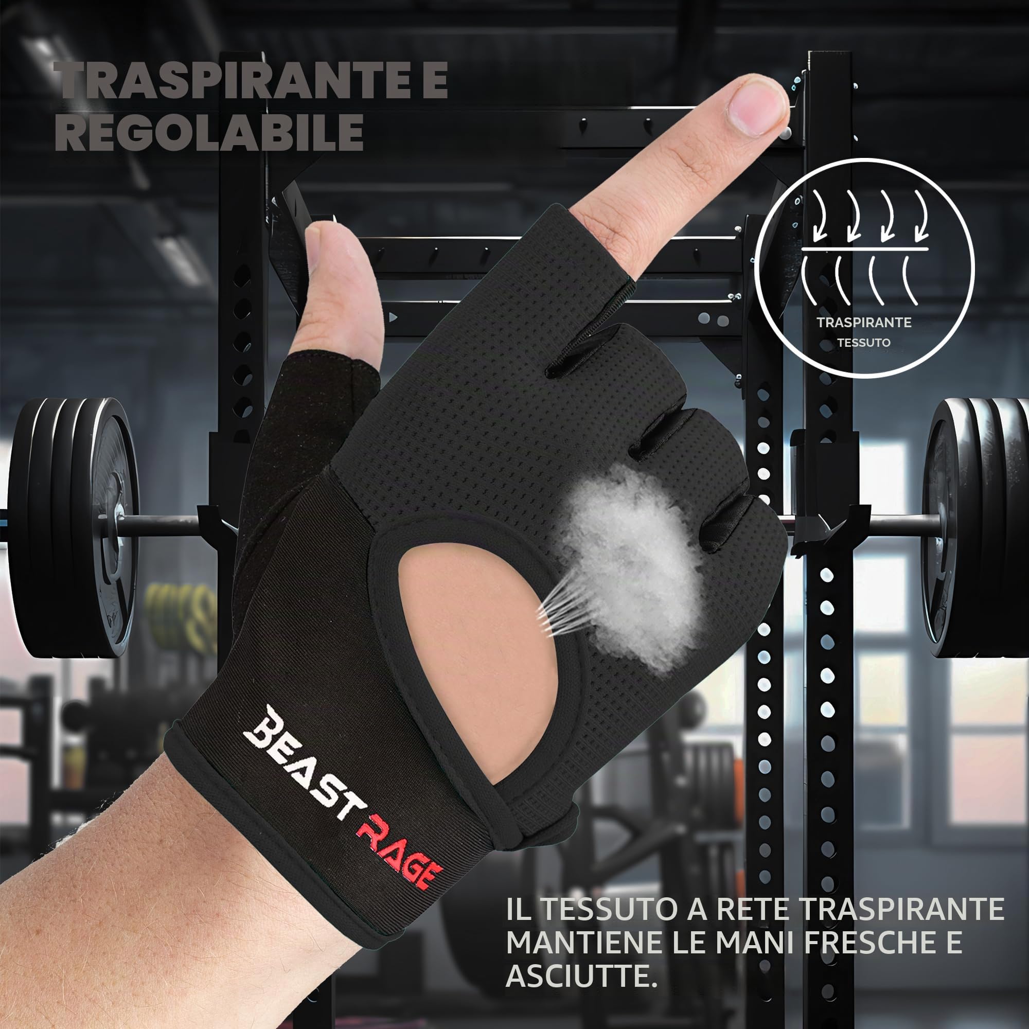 BEAST RAGE Guanti da fitness traspiranti per sollevamento pesi antiscivolo