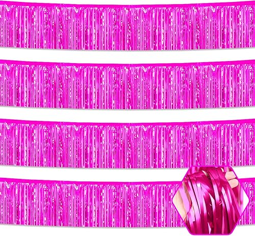 Paquete de 4 guirnaldas de flecos metálicos de color rojo rosa de 10 pies para colgar en la pared, despedida de soltera, fiesta de Navidad,