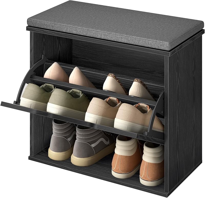 VASAGLE Panchina Scarpiera a 3 Ripiani per 6 Paia di Scarpe