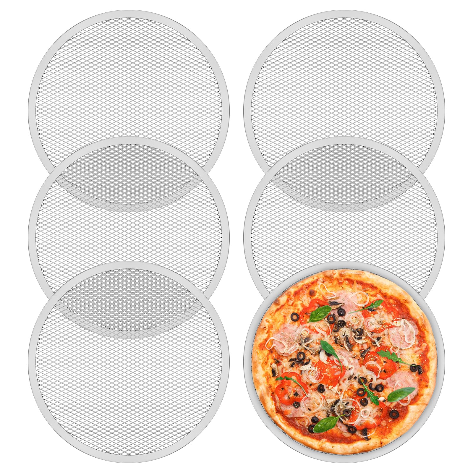 Lot de 6 grilles à pizza perforées antiadhésives de 30,5 cm - Rondes avec revêtement antiadhésif - Résistantes à la température - Réutilisables