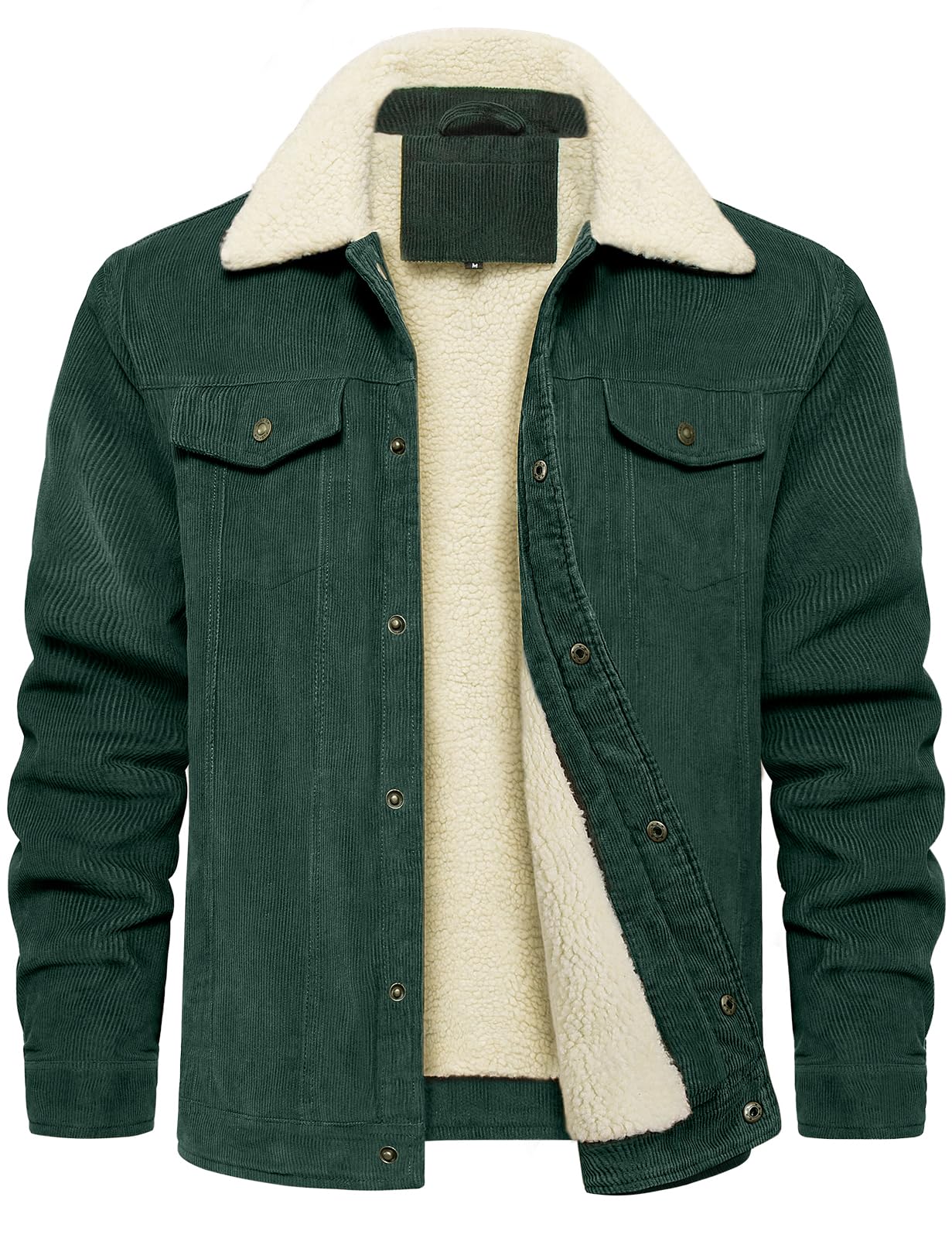 VoqeenMens Jackets Sherpa Fleece Lined Winter Coat Thick Warm Corduroy Cargo Trucker Jacket Thermal Lapel Collar Military Windbreaker with Pockets Flannel Work Jackets