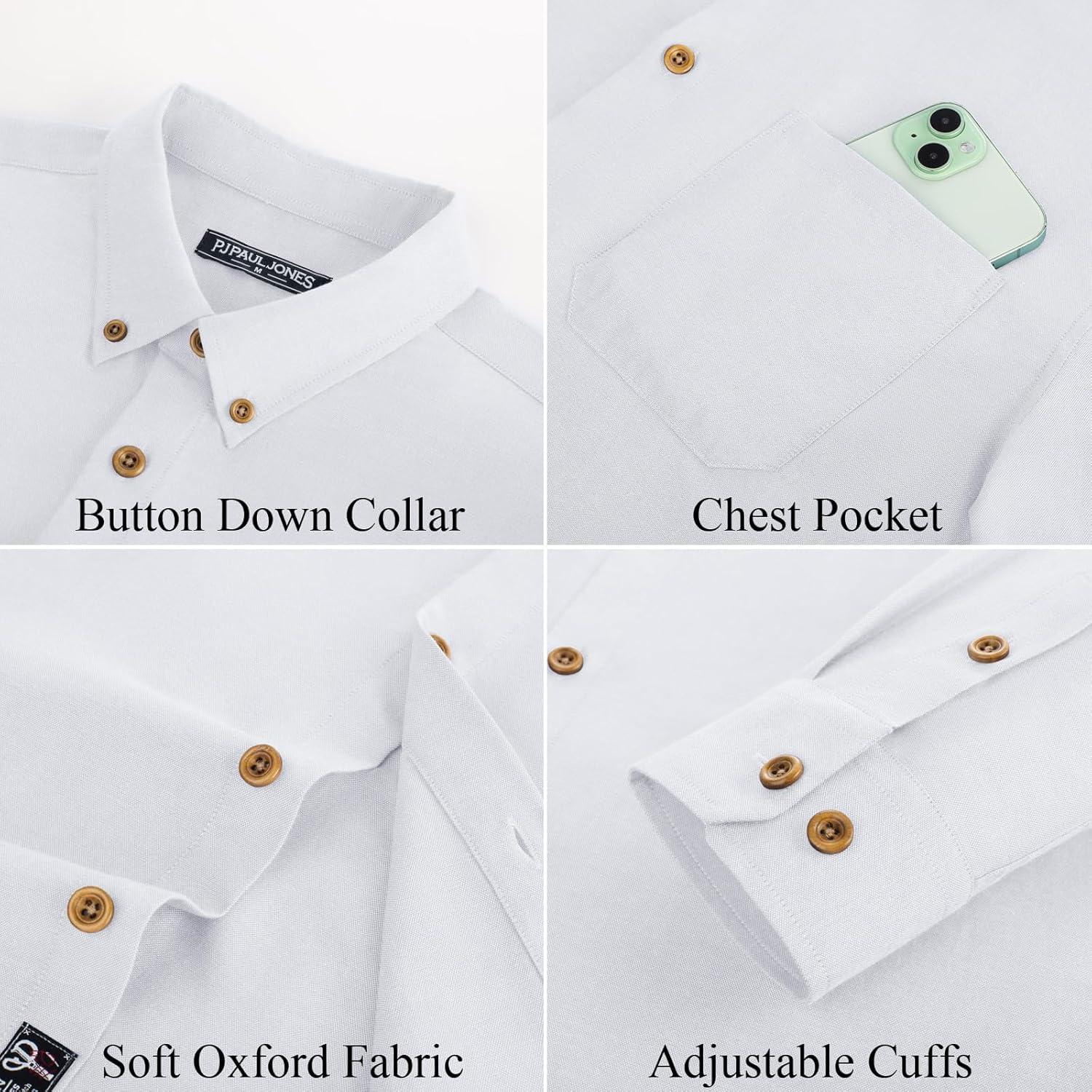 PJ PAUL JONES Men's Oxford Button Down Shirt Long Sleeve Regular Fit Business Casual Dress Shirts with Chest Pocket - Image 6