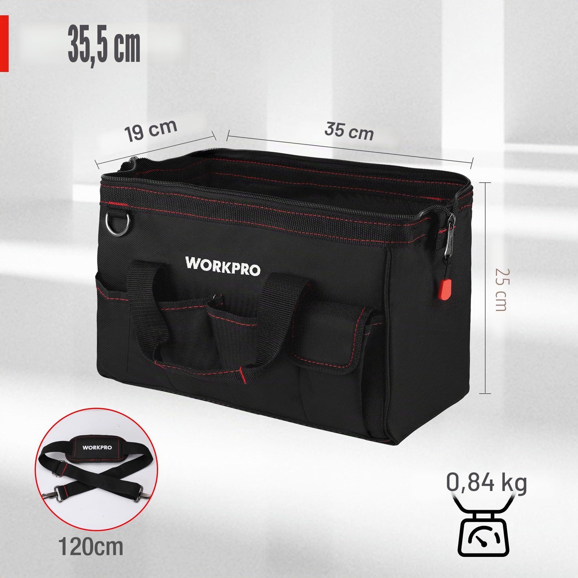 WORKPRO W136006AU - Sac à Outil avec Multi Poches et Grande Capacité Sac Porte-outils 35 cm