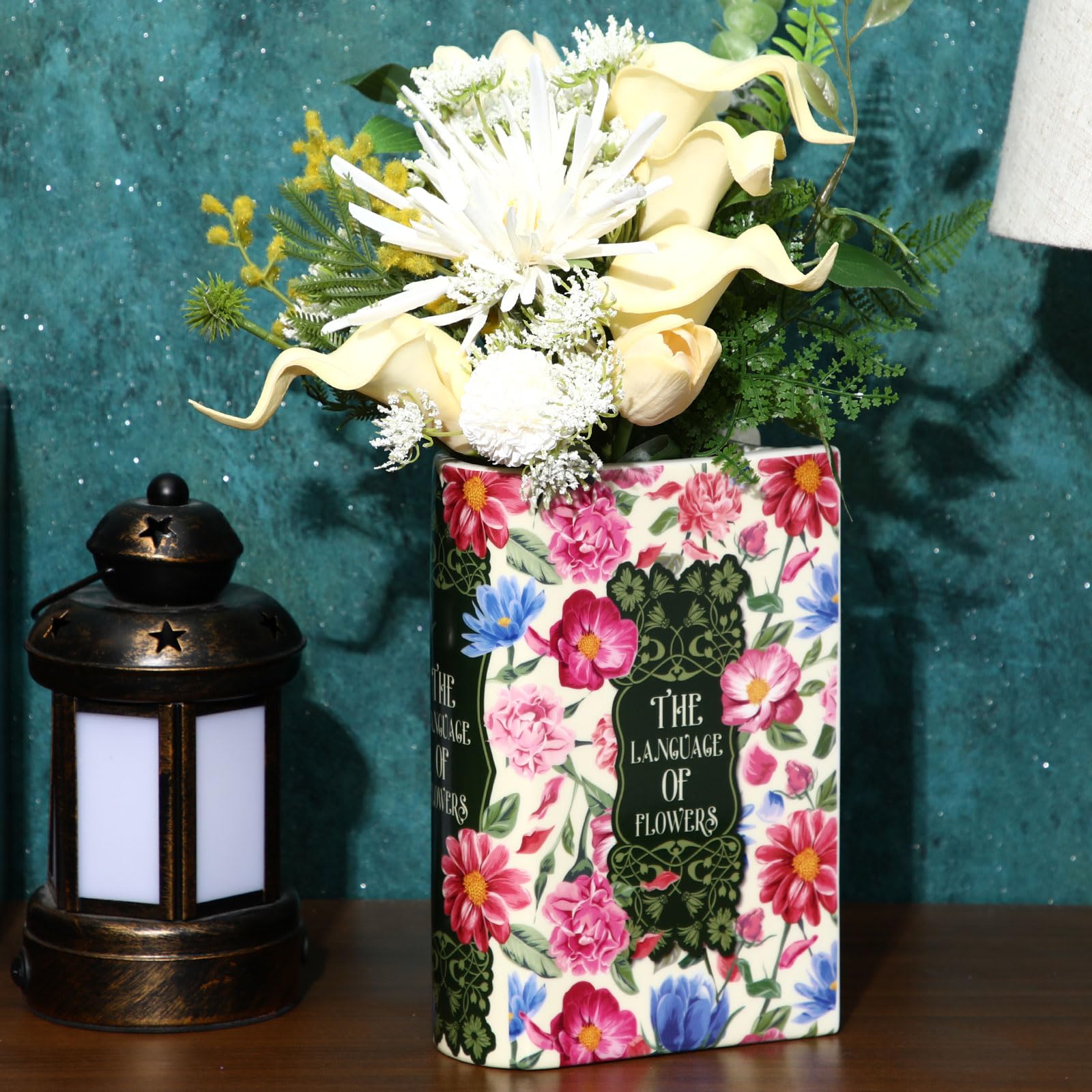 Ninehaoou Large Book Shaped Flower Vase 8 x 5.3 Inch Ceramic Plant Pot Book Flower Vase Bookshelf Decoration Reader Lovers Gifts for Women Mother Home