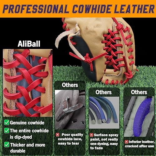 Miniatura 2 de AliBall Encaje de guante de béisbol, 2 piezas de encaje auténtico de cuero vacuno de 79 pulgadas con 2 agujas de cordones de guante, bien hecho y