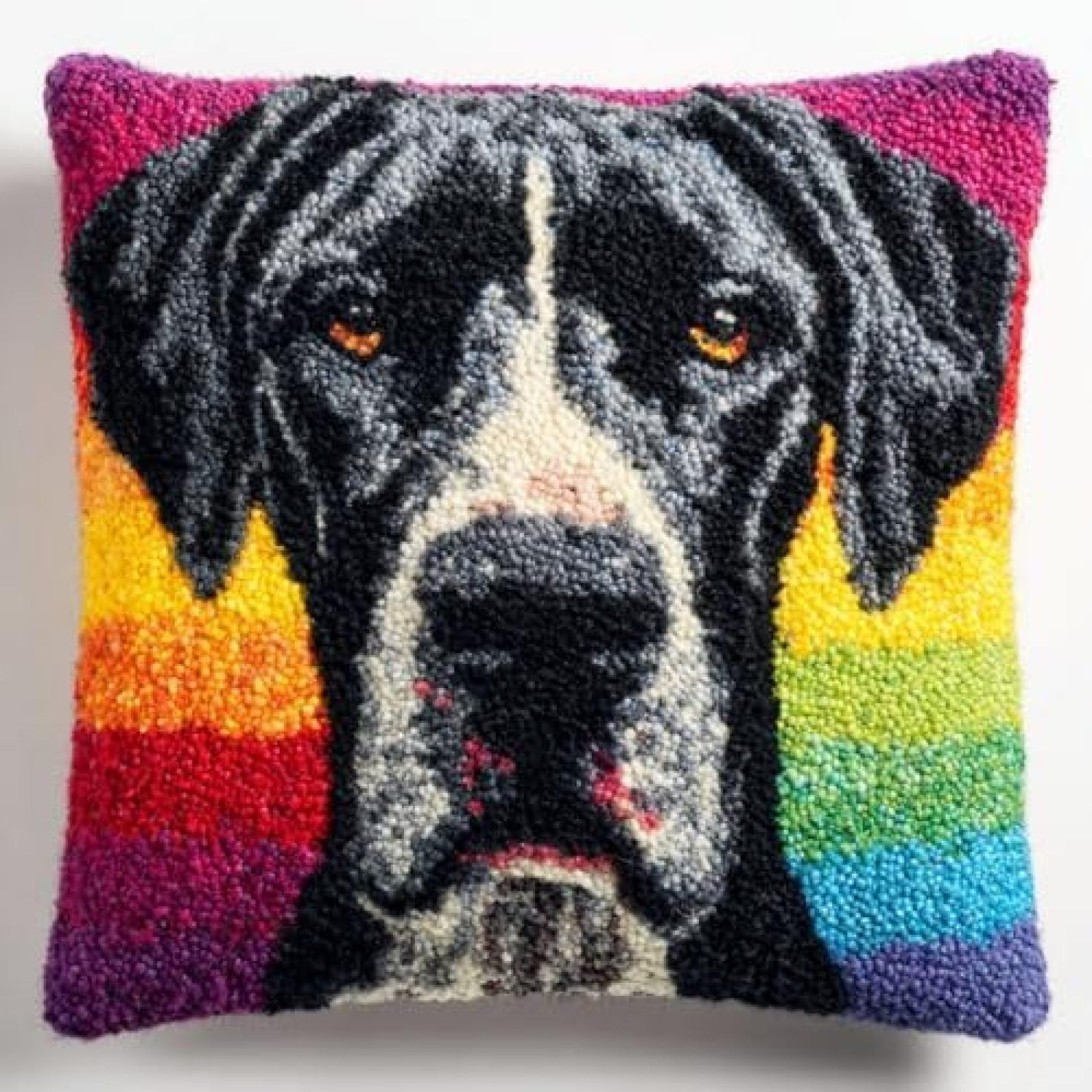 kitphoenix Latch Hook Cushion Kit Cute Great Dane Dog Face with Pre-Printed Cushion Cover DIY Pillowcase Crochet Yarn Hooking Craft Set for Hobby and Home Decor 43x43cm-10