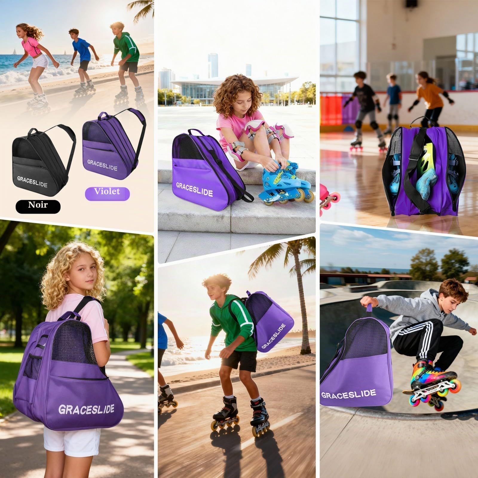 Skatebag I Sac à Patins à Glace avec anses I Sac de Hockey sur Glace avec Fermeture éclair et Compartiments Pratiques (Violet)