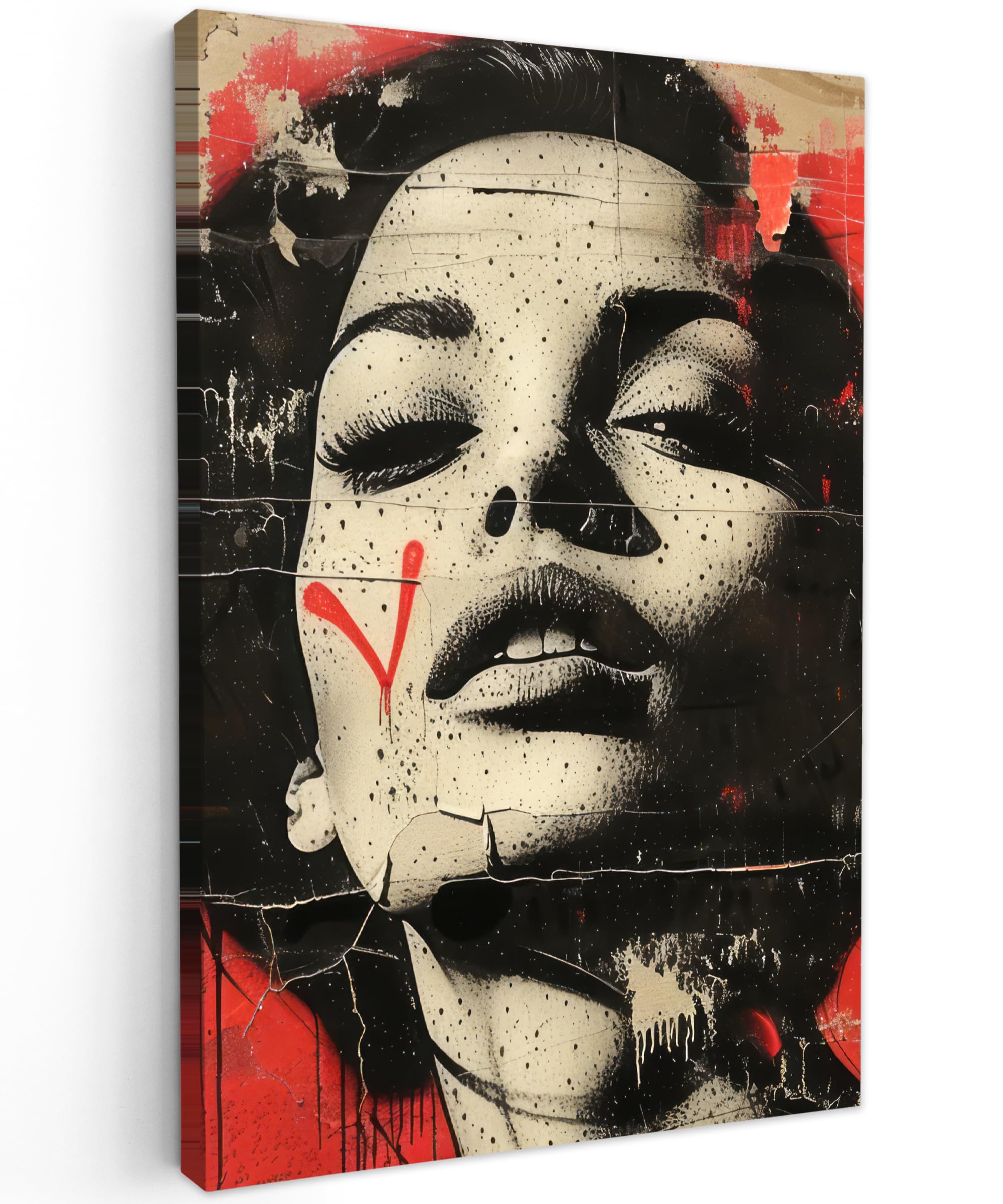 MuchoWow© Canvas Wall Art 16"x24" / 40x60 cm Decor Paintings Prints framed on Canvas Decorations Wallart Graffiti - Woman - Red - Street art - Banksy