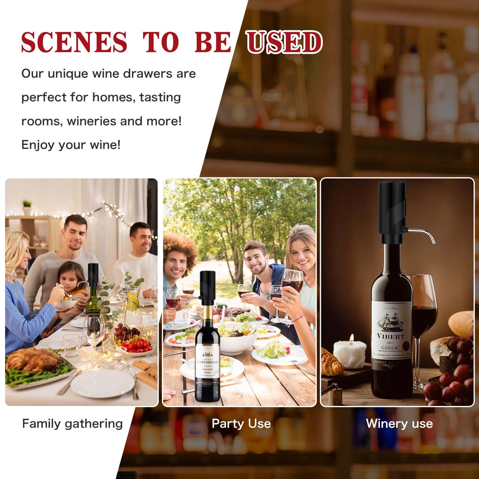 BLUBYEES Aireador eléctrico de vino con recargable por USB, máquina dispensadora automática de botellas de vino y decantador de vino multiinteligente, regalo perfecto para los amantes del vino