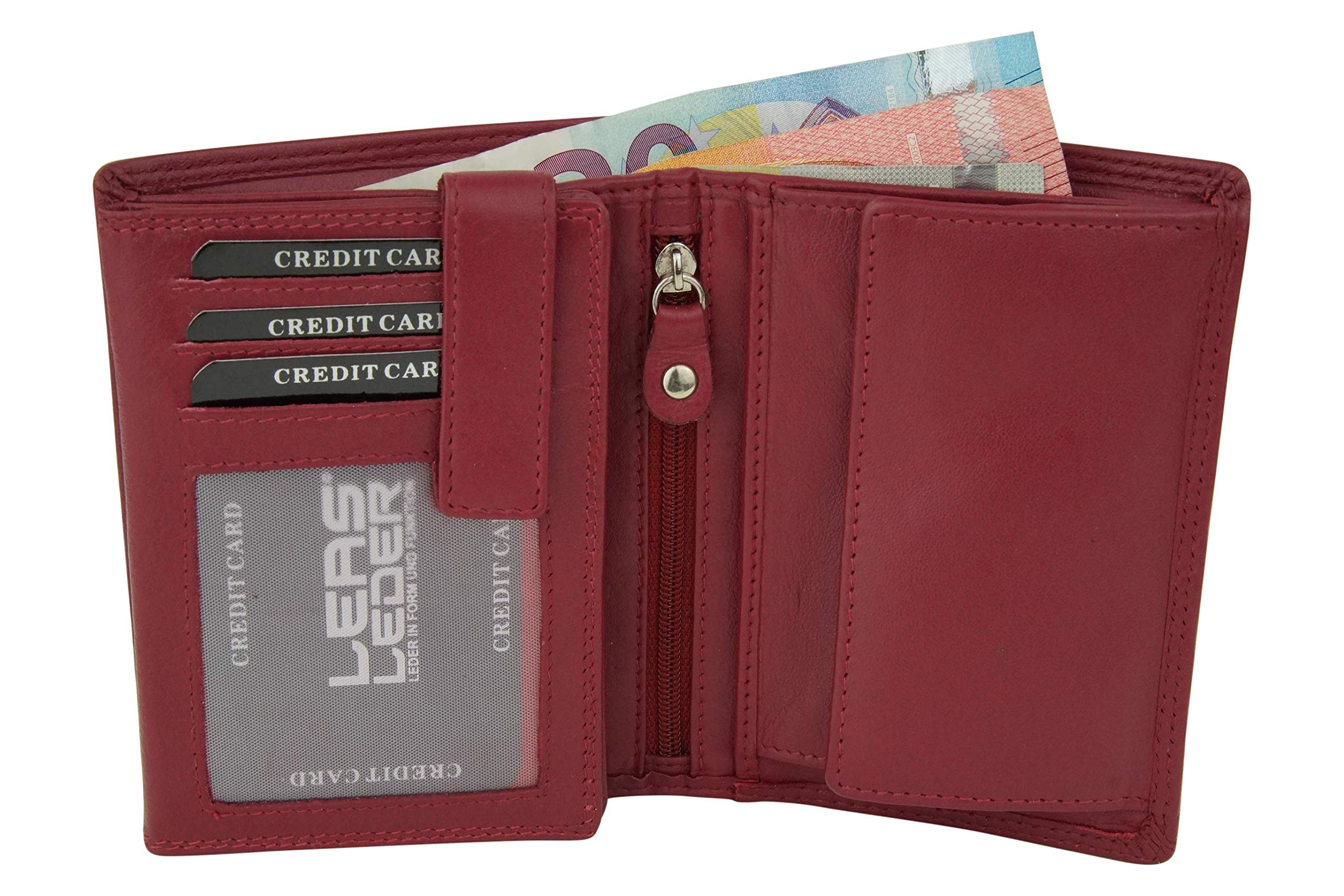 Cartera Hombre Monedero Mujer pequeña de Piel, Estilo Box para señores y señoras RFID Monedero Protección de Informaciones privadas Cartera de Bloqueo RFID LEAS, Piel auténtica, Rojo