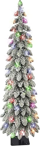 Puleo International - Árbol de lápiz alpino flocado preiluminado de 4 pies, 139 puntas, 50 luces multicolor UL