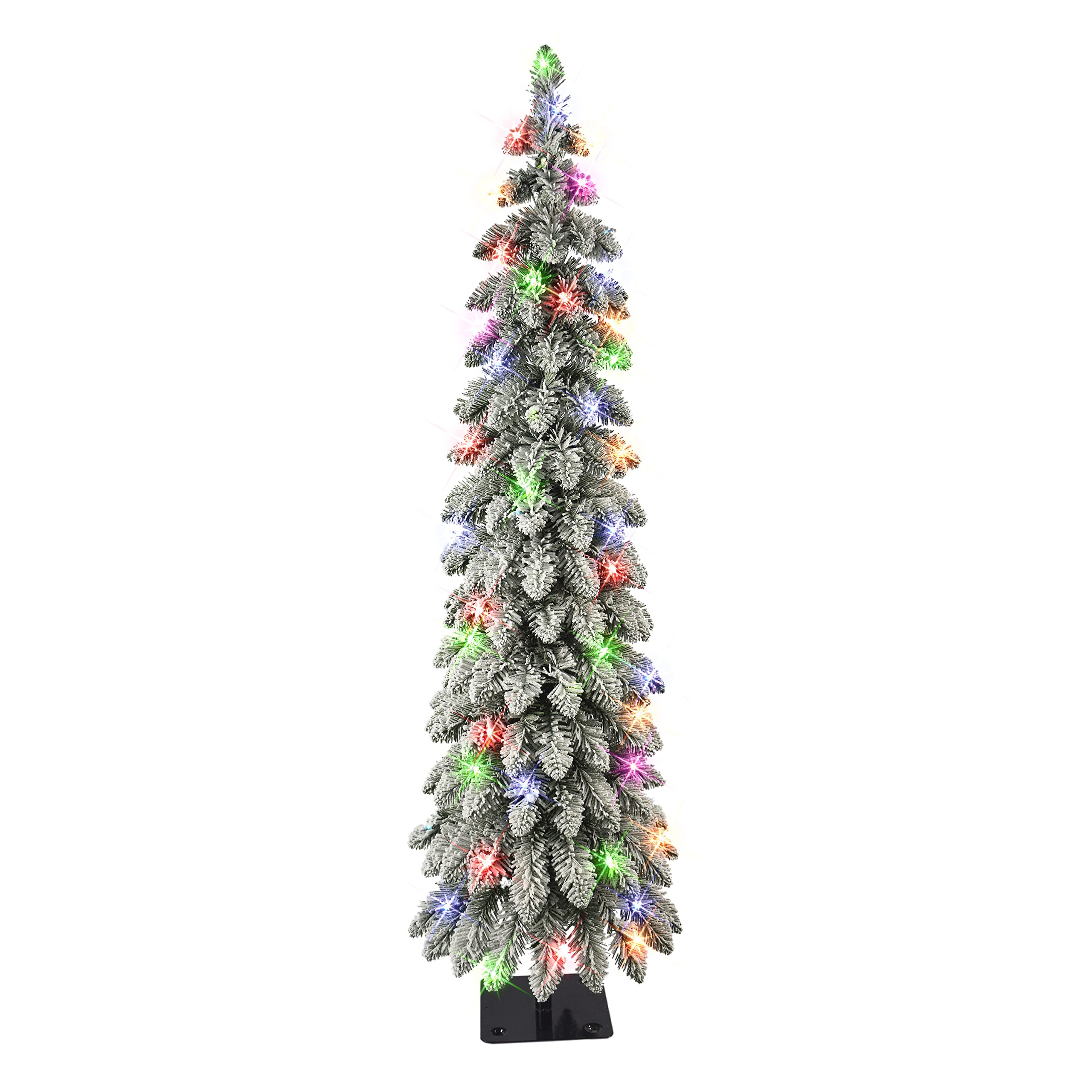 Puleo International 4 ft Pre-lit Flocked Alpine Pencil Tree 139 Tips 50 UL Multi-Color Lights