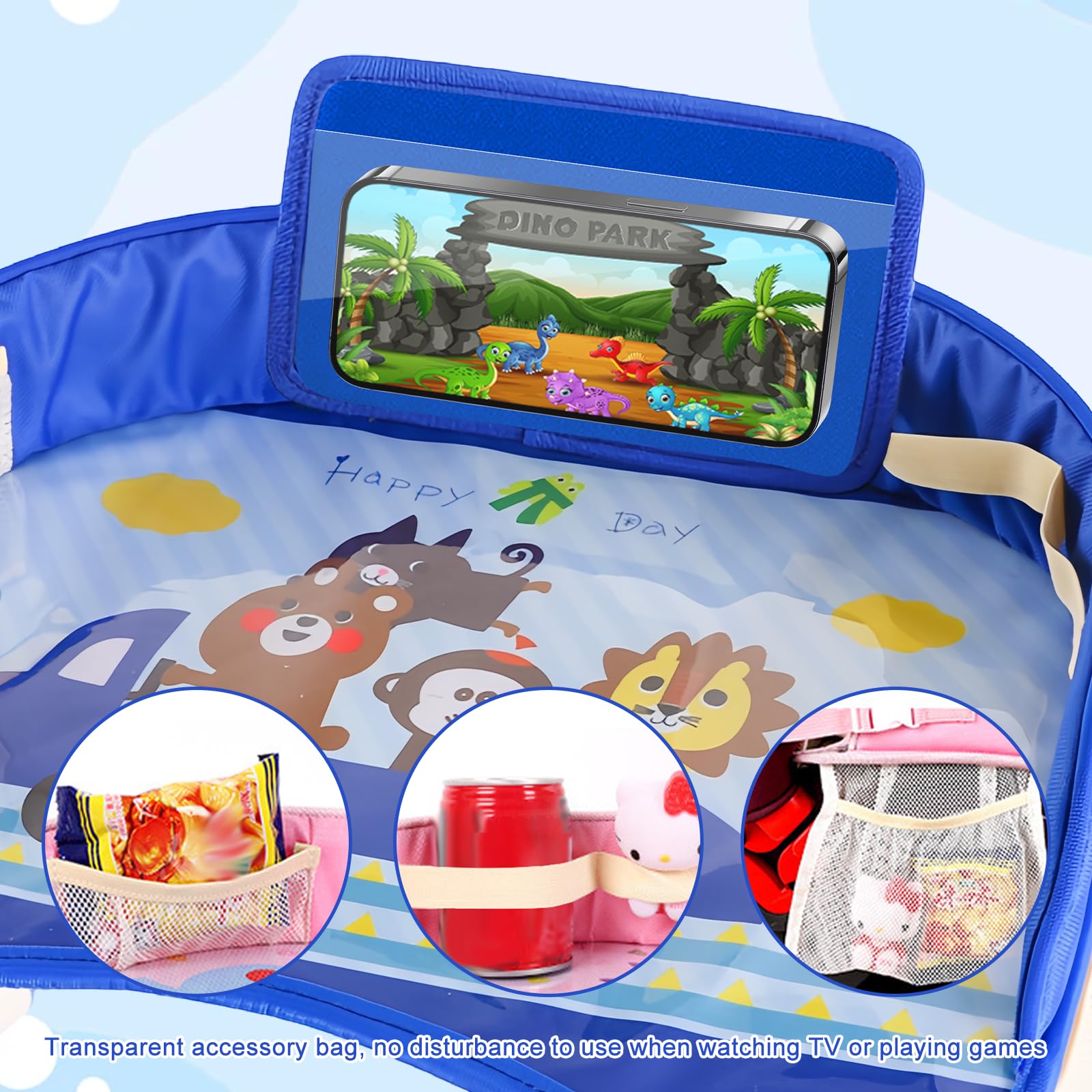 Table de voyage pour voiture pour enfants : Table de voyage pour siège auto, jeu pour enfants, tablette pour genoux pour enfants avec organisateurs, table double fonction pour enfants pour