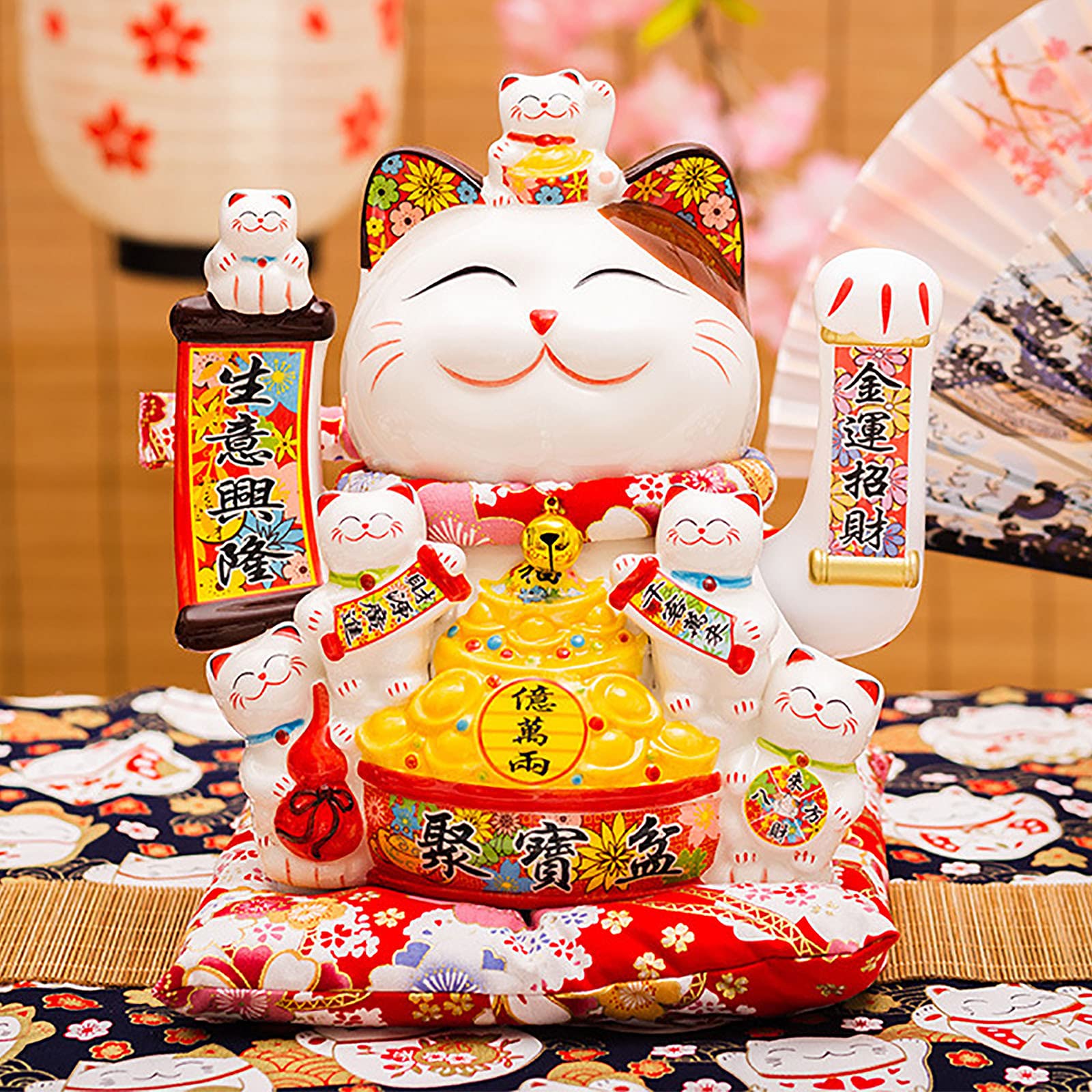 Maneki Neko,Lucky Fortune Cat,12" Beckoning Ceramic Maneki Neko,Large Lucky Cat,Japanese Lucky Cat,Symbolizing Wealth Cute Lucky Waving Beckoning Fortune,Home Shop Decorations Business Gift Present