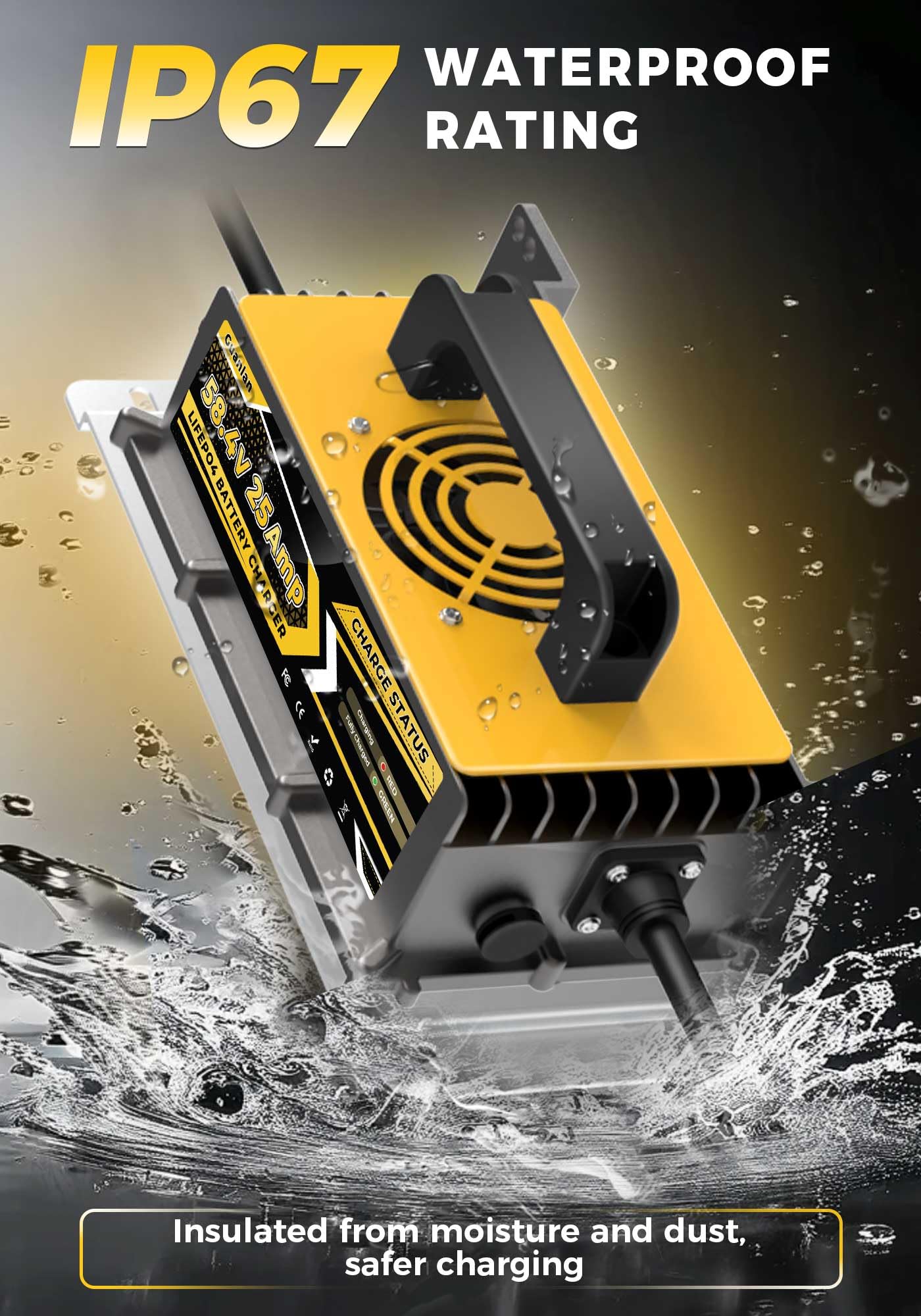 58,4V 25A Cargador de Batería Litio para 48V (51.2V) LiFePO4 Baterías, 48V Cargador de Batería LiFePO4 para Autocaravanas, Barcos, Vehículos Marinos y Sistemas Solar