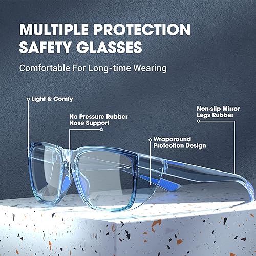 Miniatura 2 de TOREGE Gafas de seguridad, elegantes gafas de seguridad para los ojos, antivaho y resistentes a los arañazos con lentes de luz azul para hombres