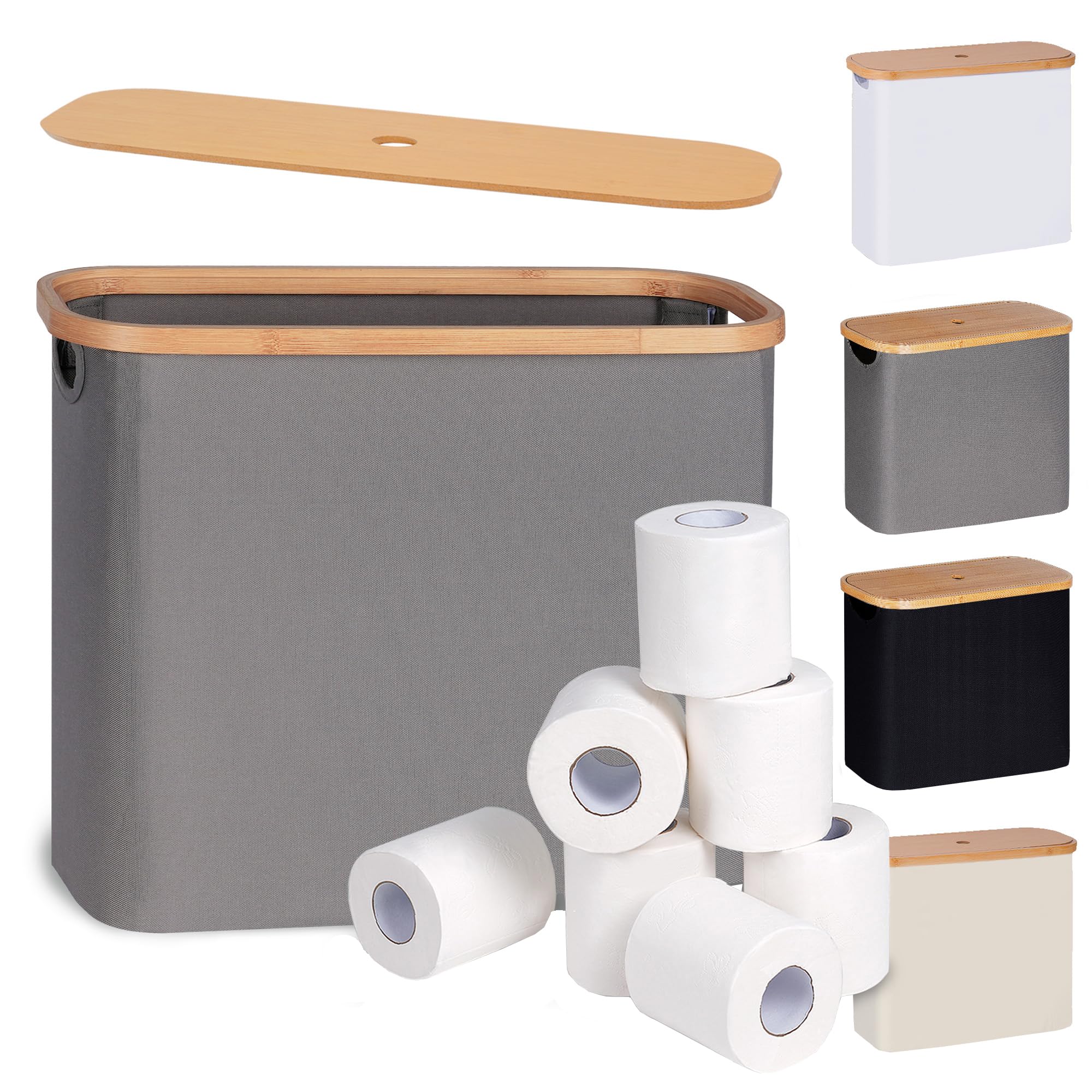 efluky Toilet Paper Storage, Toilet Paper Basket with Lid Organizer for Bathroom, Free Standing Holder with Storage, Grey