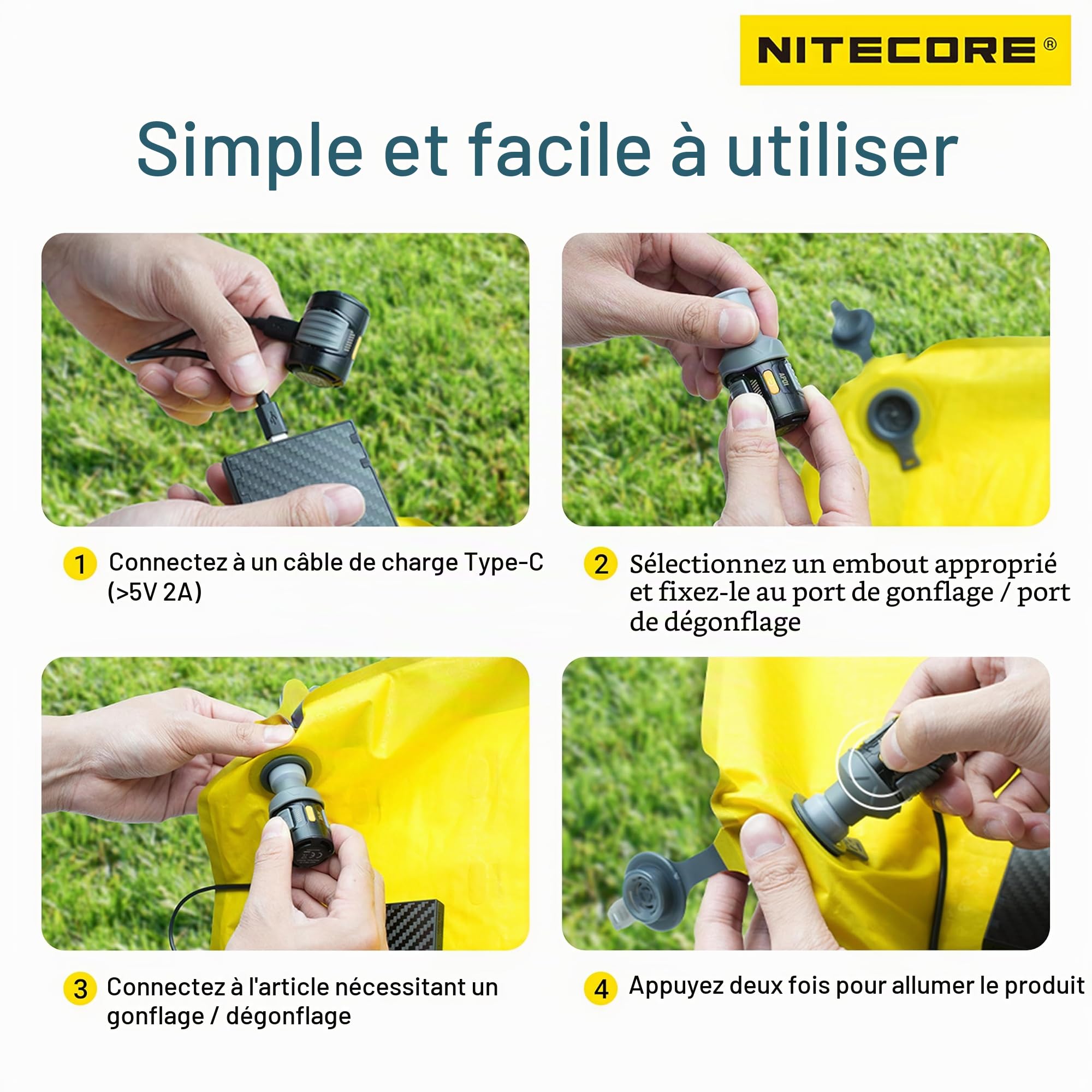 Nitecore AP01 Pompe à air portable ultra légère avec étiquette Nitecore