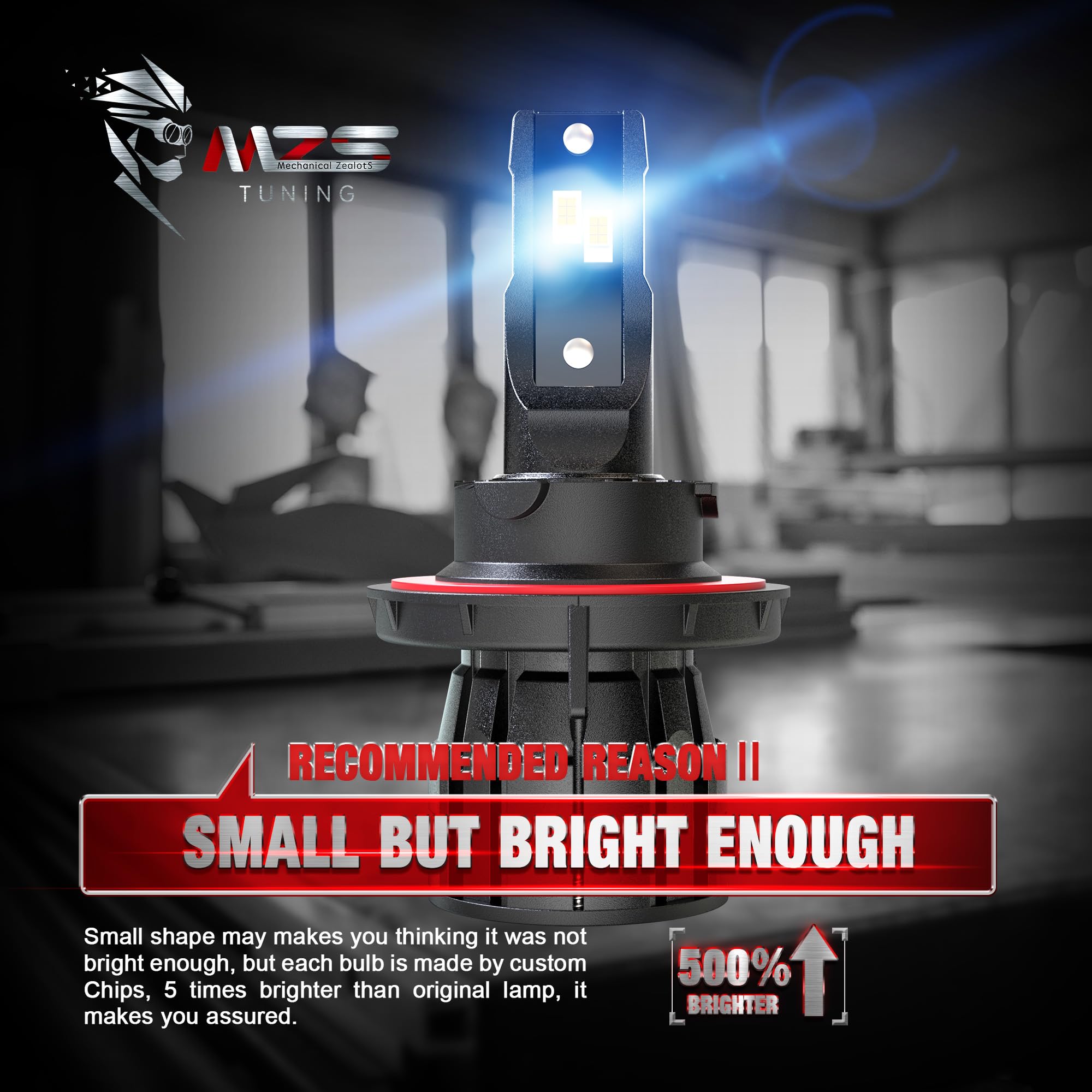 MZS H13 Bulbs, 9008 Light bulbs Fog Light with fan 500% Brighter 360° Adjustable-Pack of 2