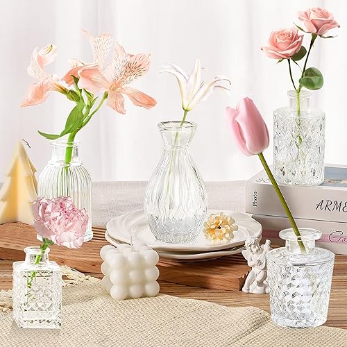 Miniatura 6 de Jarrones Bud - A granel 24, jarrones de cristal pequeños vintage para flores, mini vasos de cristal transparente a granel, diseño de flores pequeñas