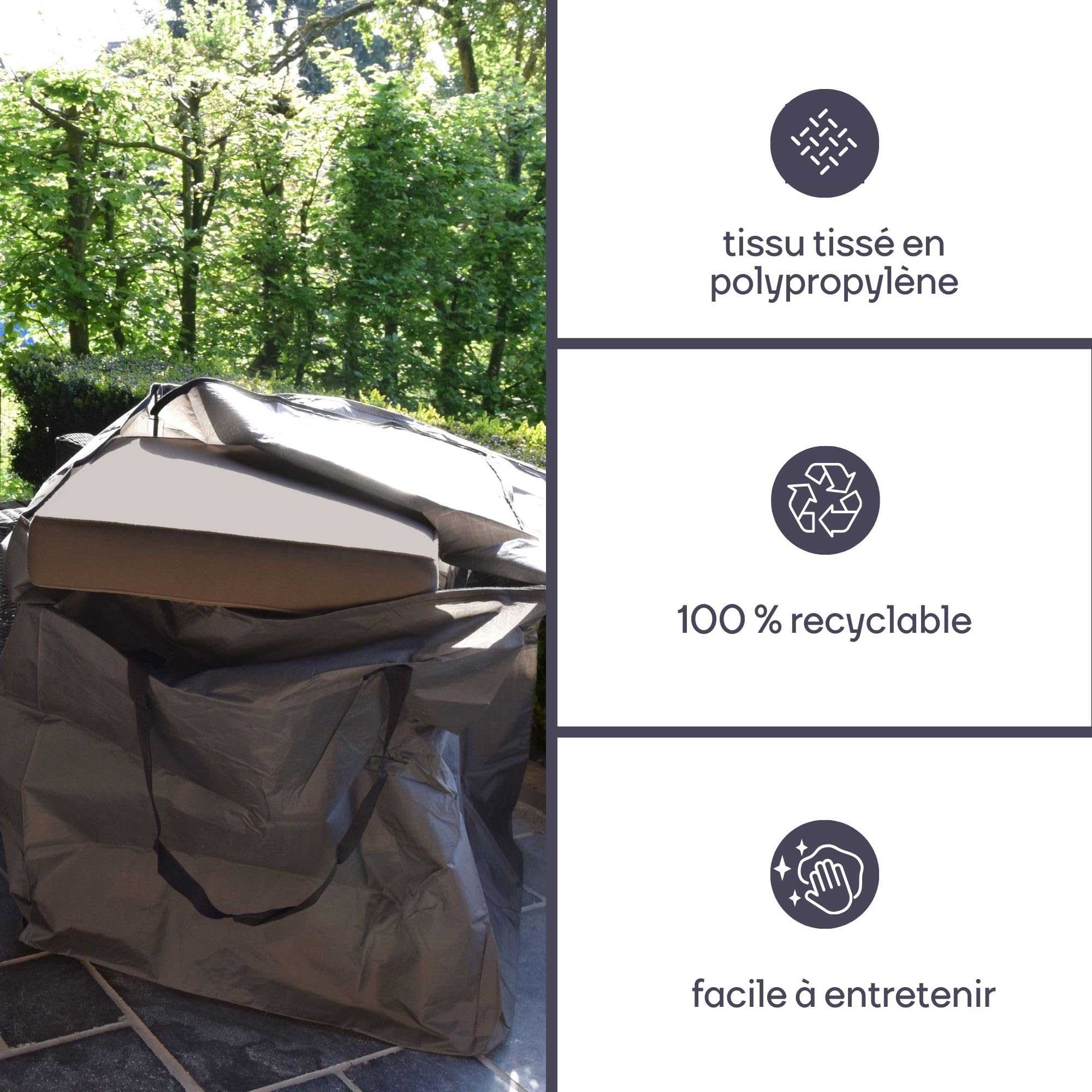 Perel Housse de rangement pour coussins 75 x 75 x 90 cm, sac déperlant pour coussins d’extérieur, housse anti-UV avec poignées pour coussins de jardin et lounge